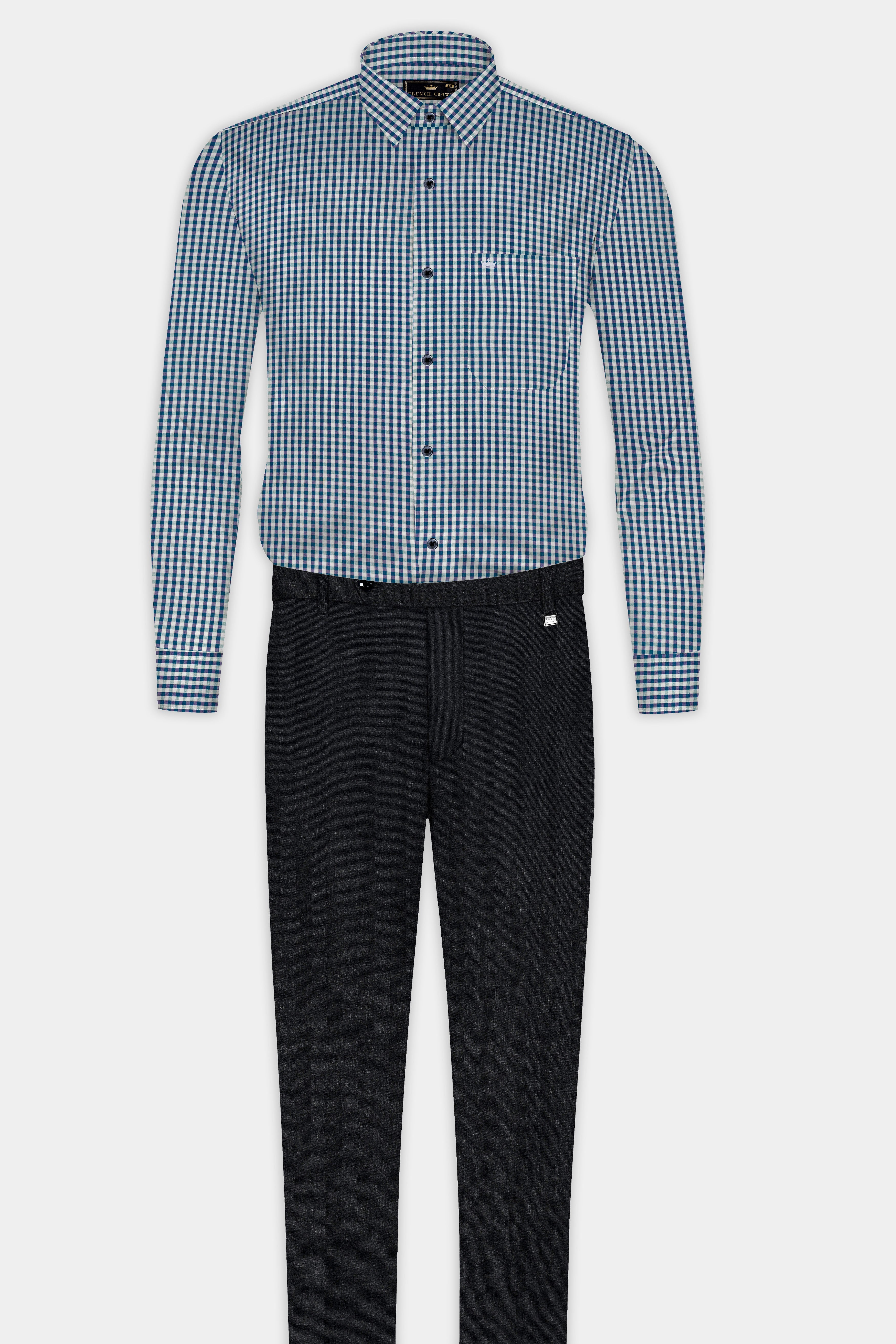 Zodiac Blue And Bright White Gingham Checked Oxford Premium Cotton Shirt