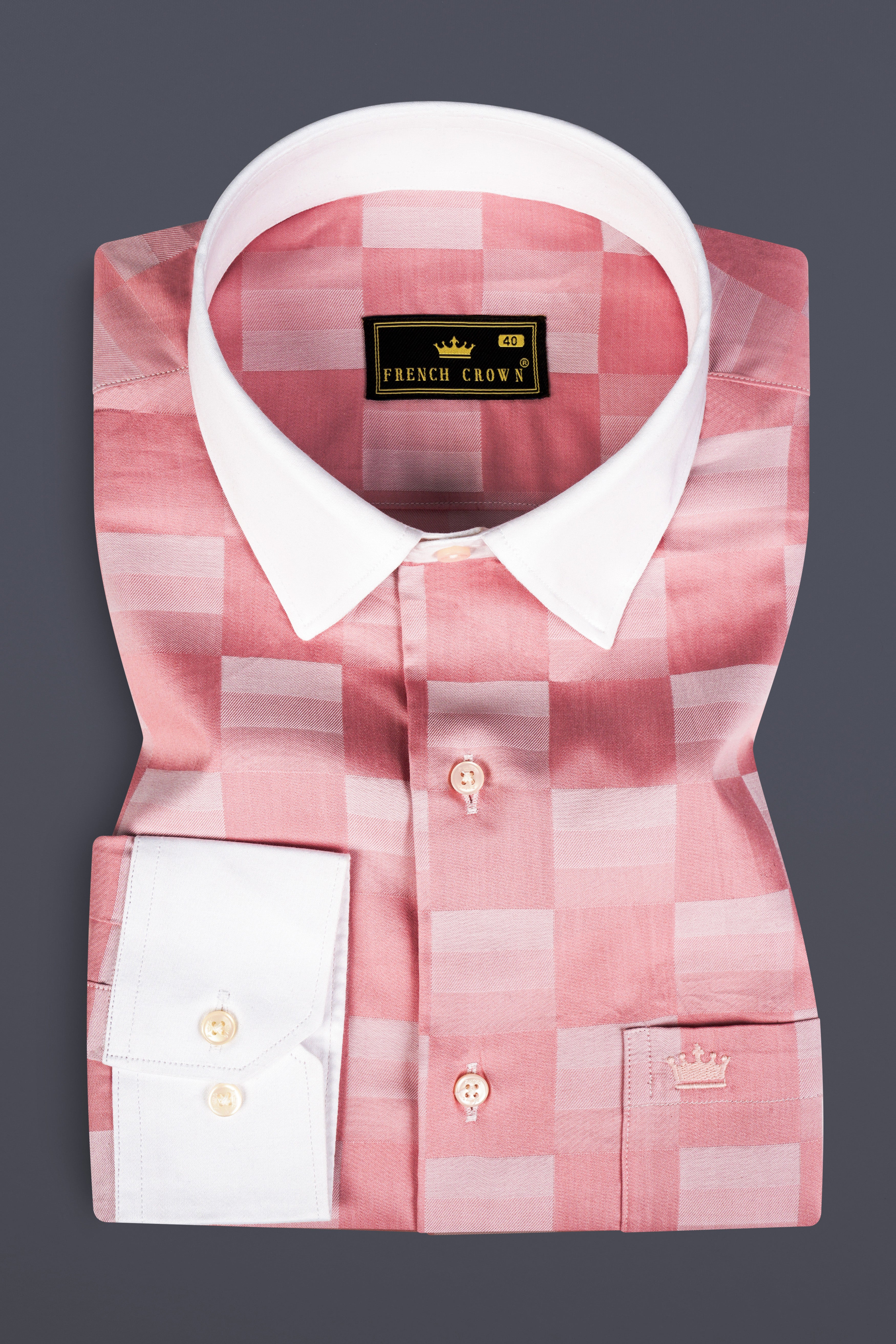 Shilo Pink Plaid Jacquard Textured Premium Cotton Shirt