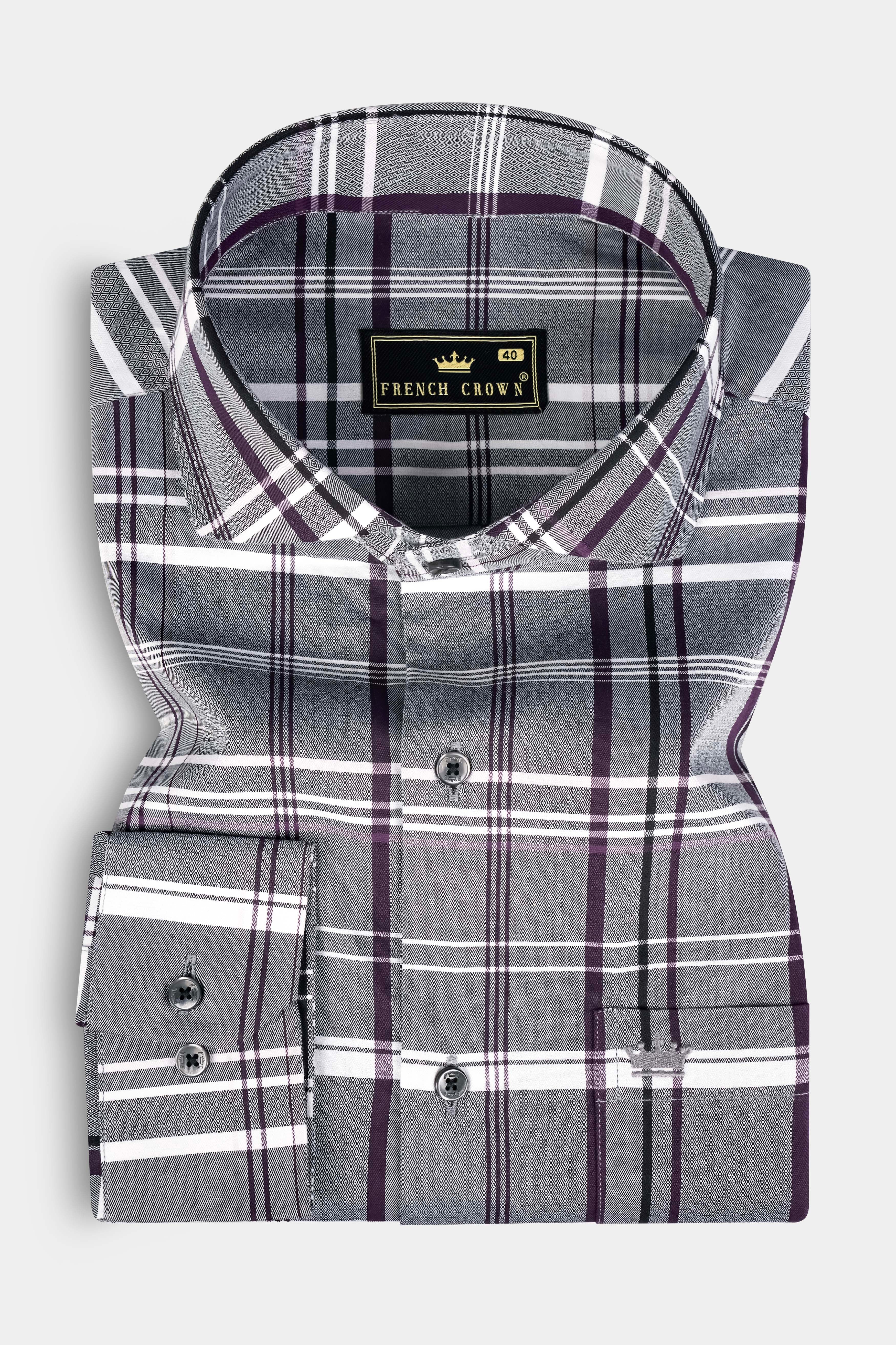 Shuttle Gray And Revolver Purple Checked Dobby Textured Premium Giza Cotton Shirt