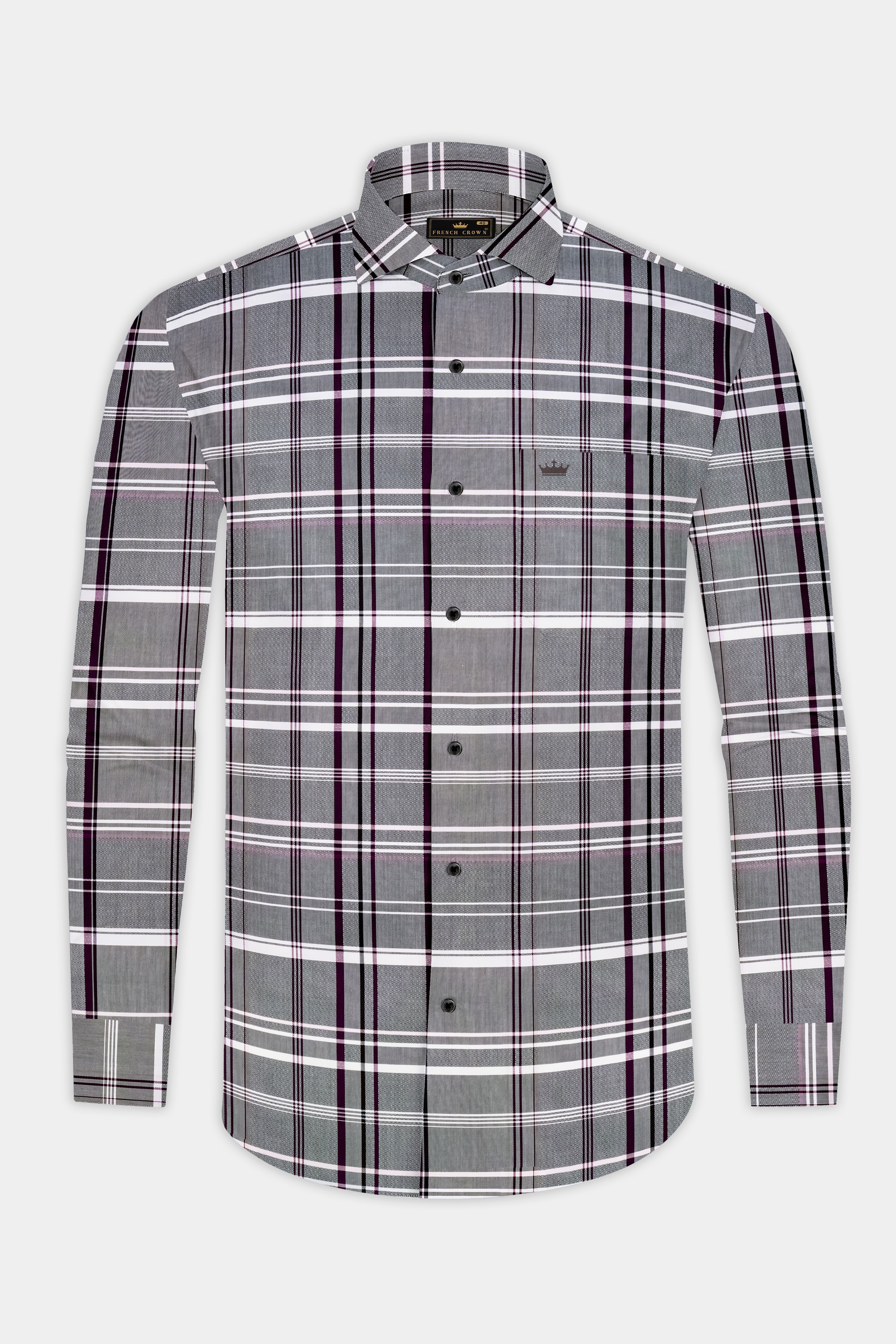 Shuttle Gray And Revolver Purple Checked Dobby Textured Premium Giza Cotton Shirt