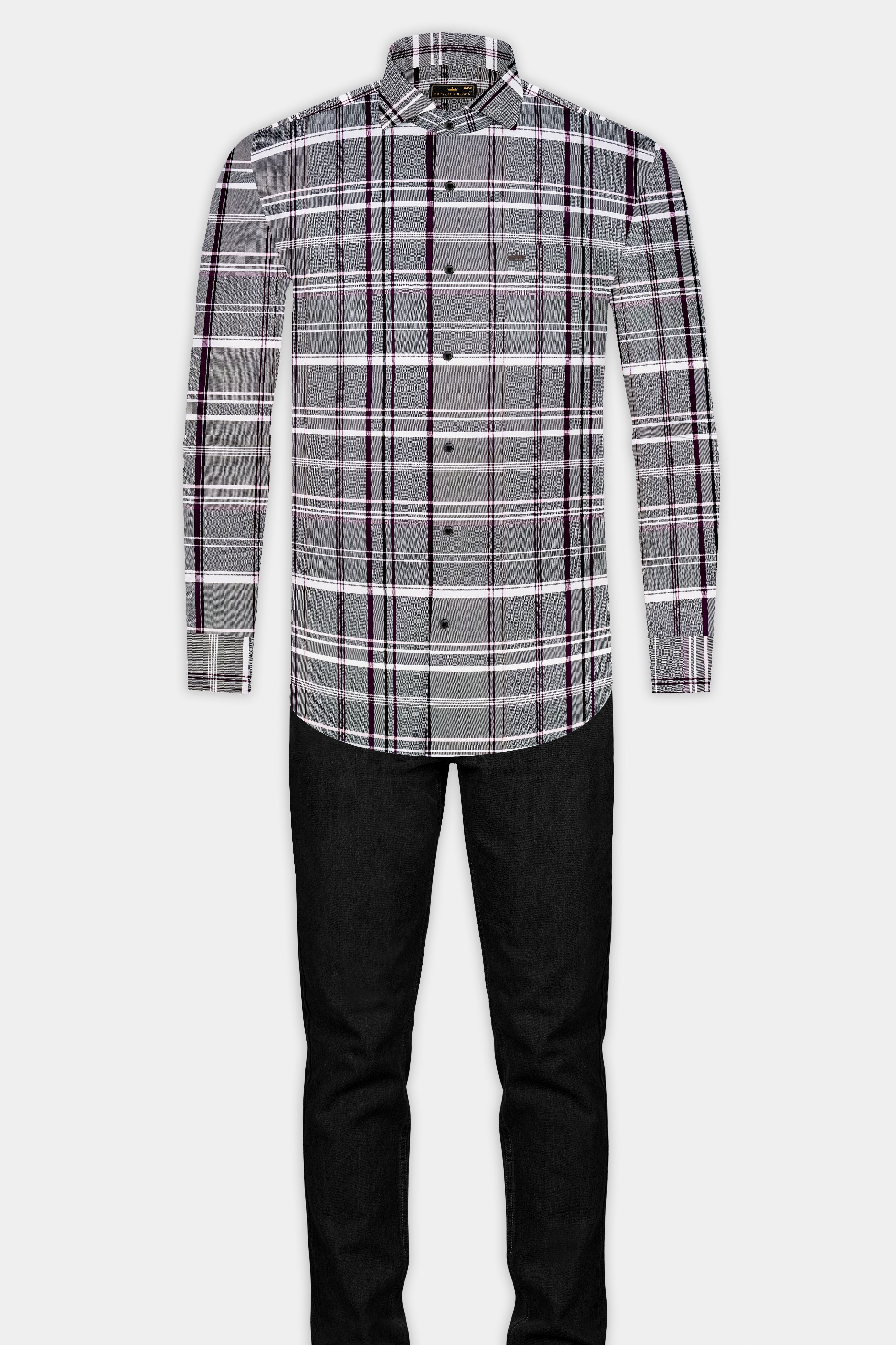 Shuttle Gray And Revolver Purple Checked Dobby Textured Premium Giza Cotton Shirt