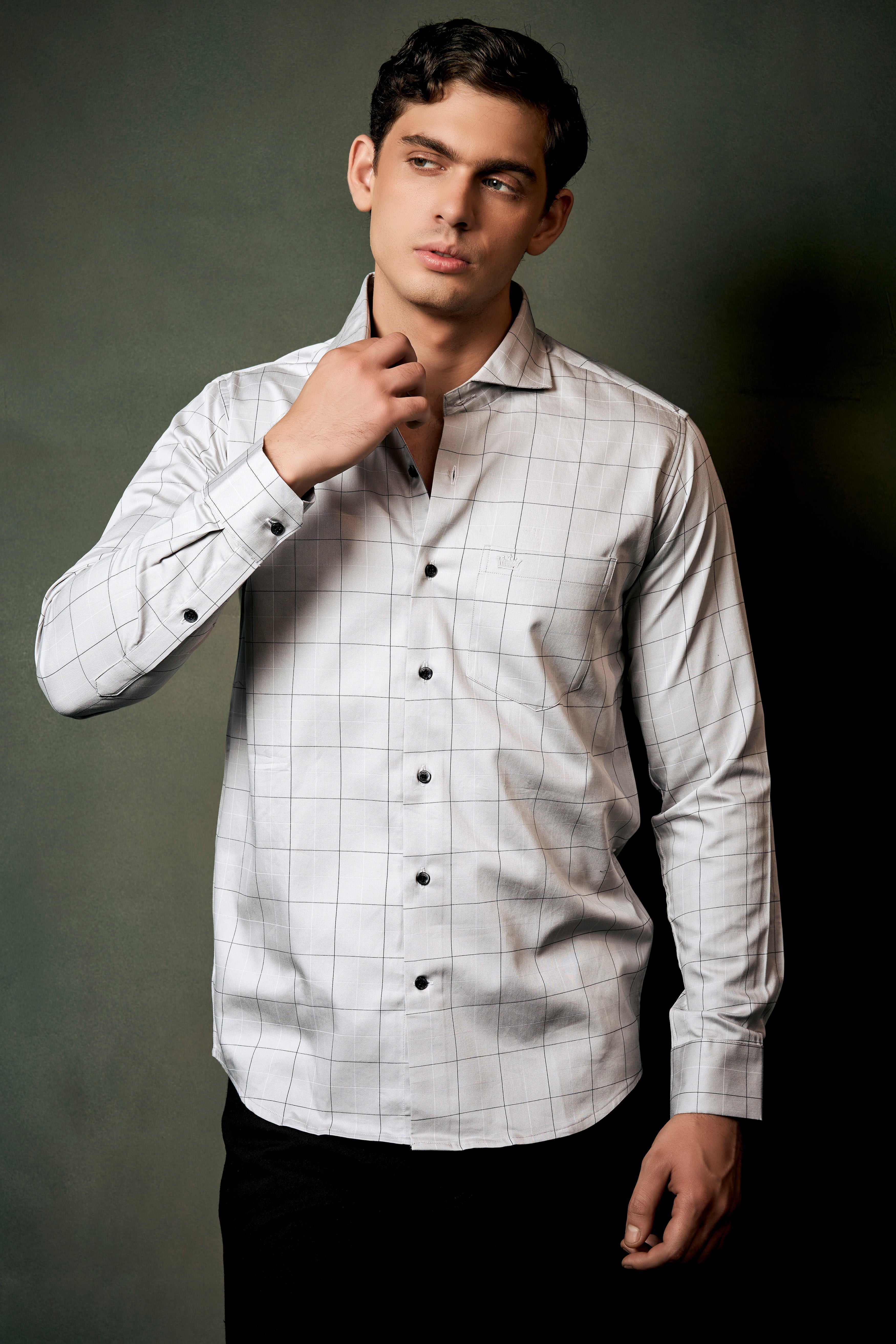 Delta Gray Windowpane Dobby Textured Premium Giza Cotton Shirt