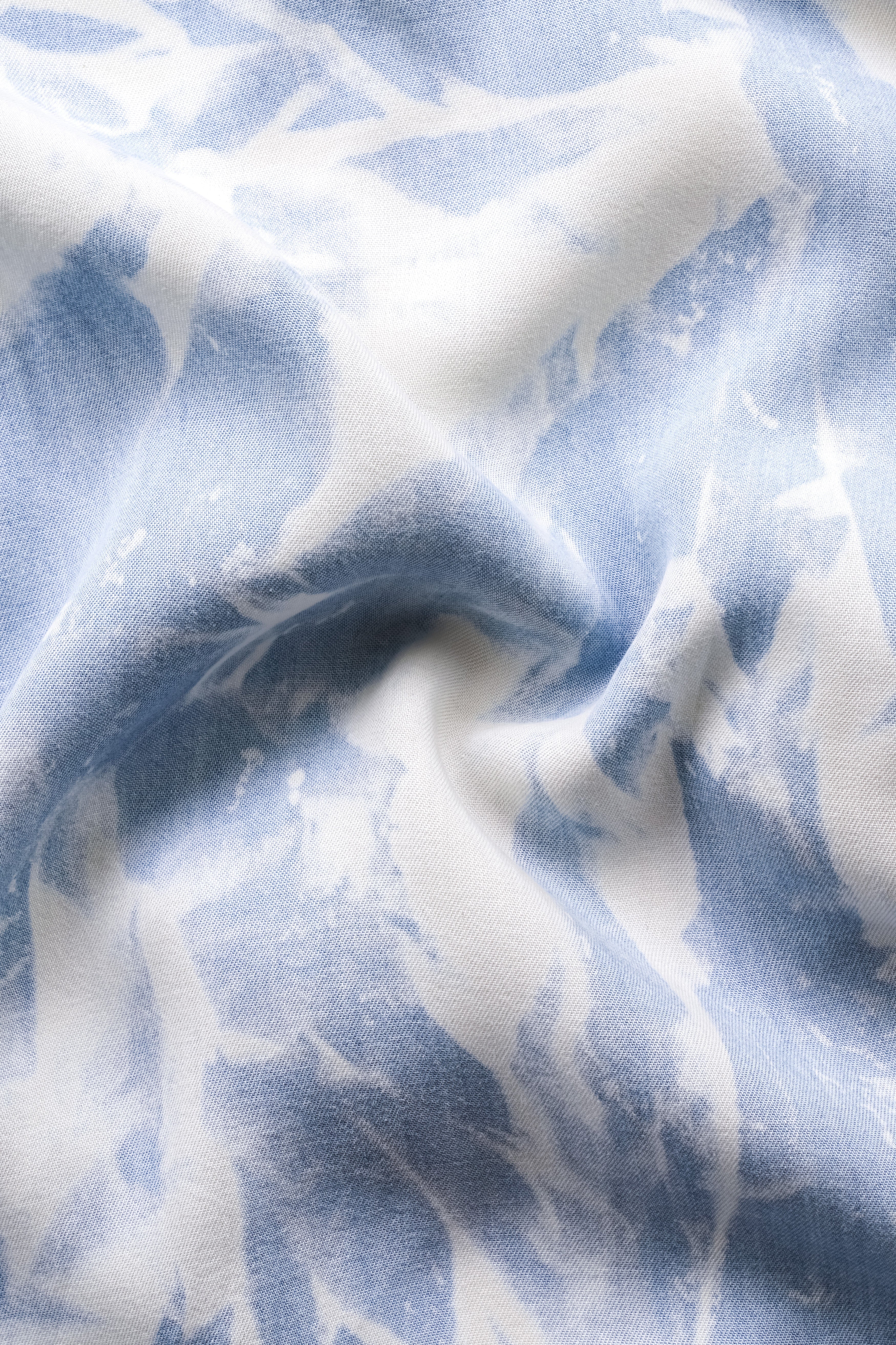 Wild Blue And Bright White Tie Dye Printed Super Soft Denim Premium Tencel Shirt