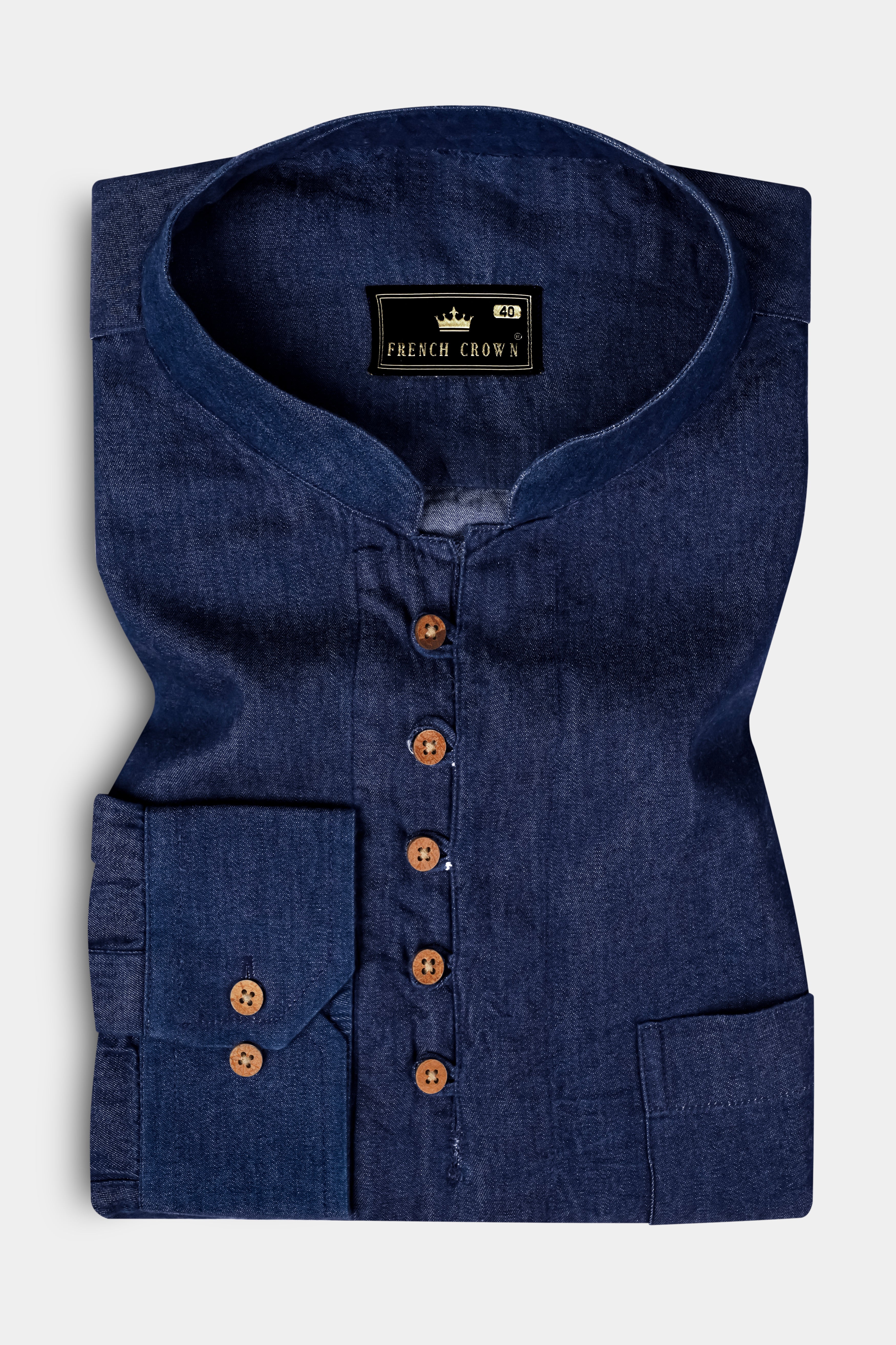 Bunting Blue Solid Super Soft Denim Premium Tencel Kurta Shirt