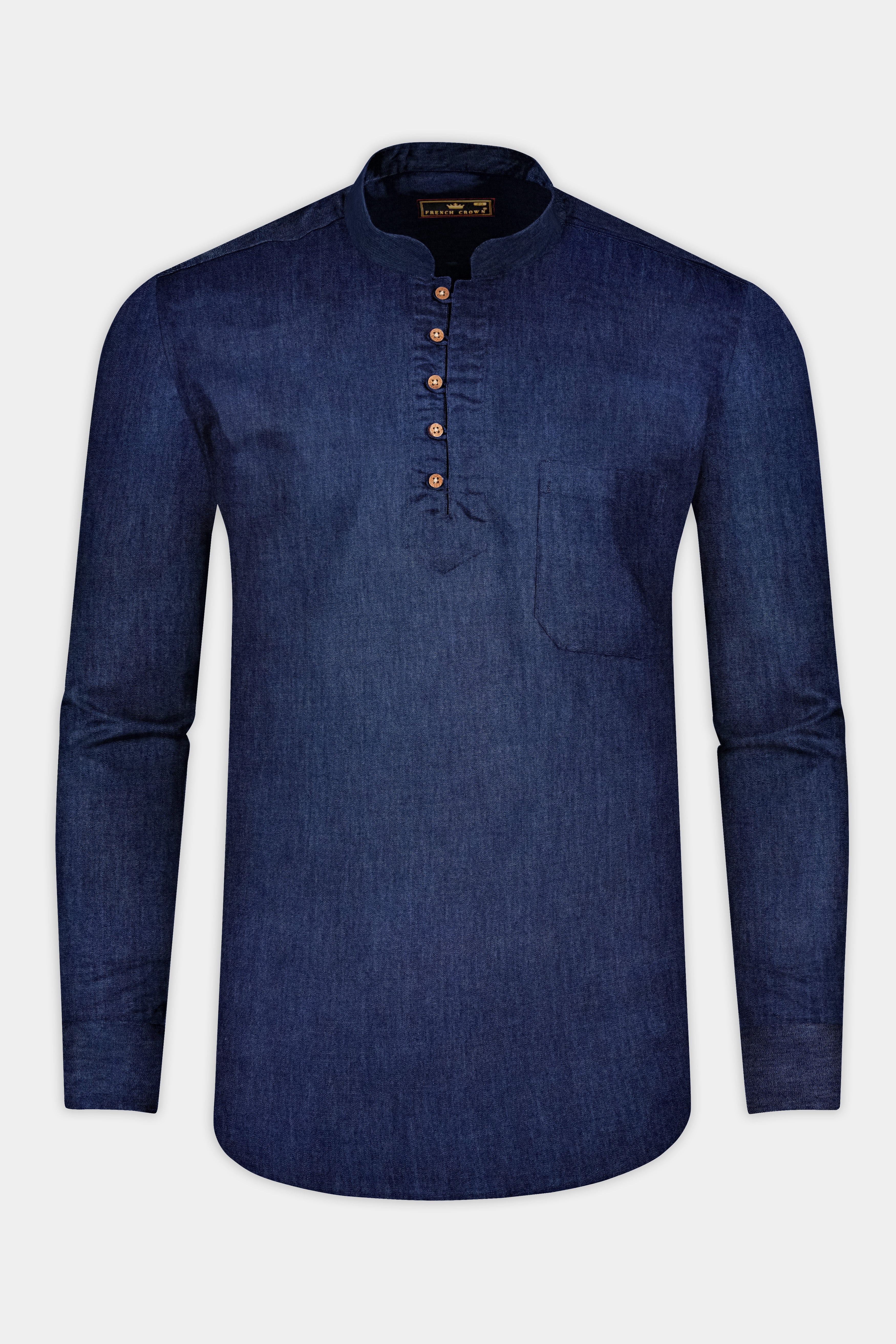 Bunting Blue Solid Super Soft Denim Premium Tencel Kurta Shirt