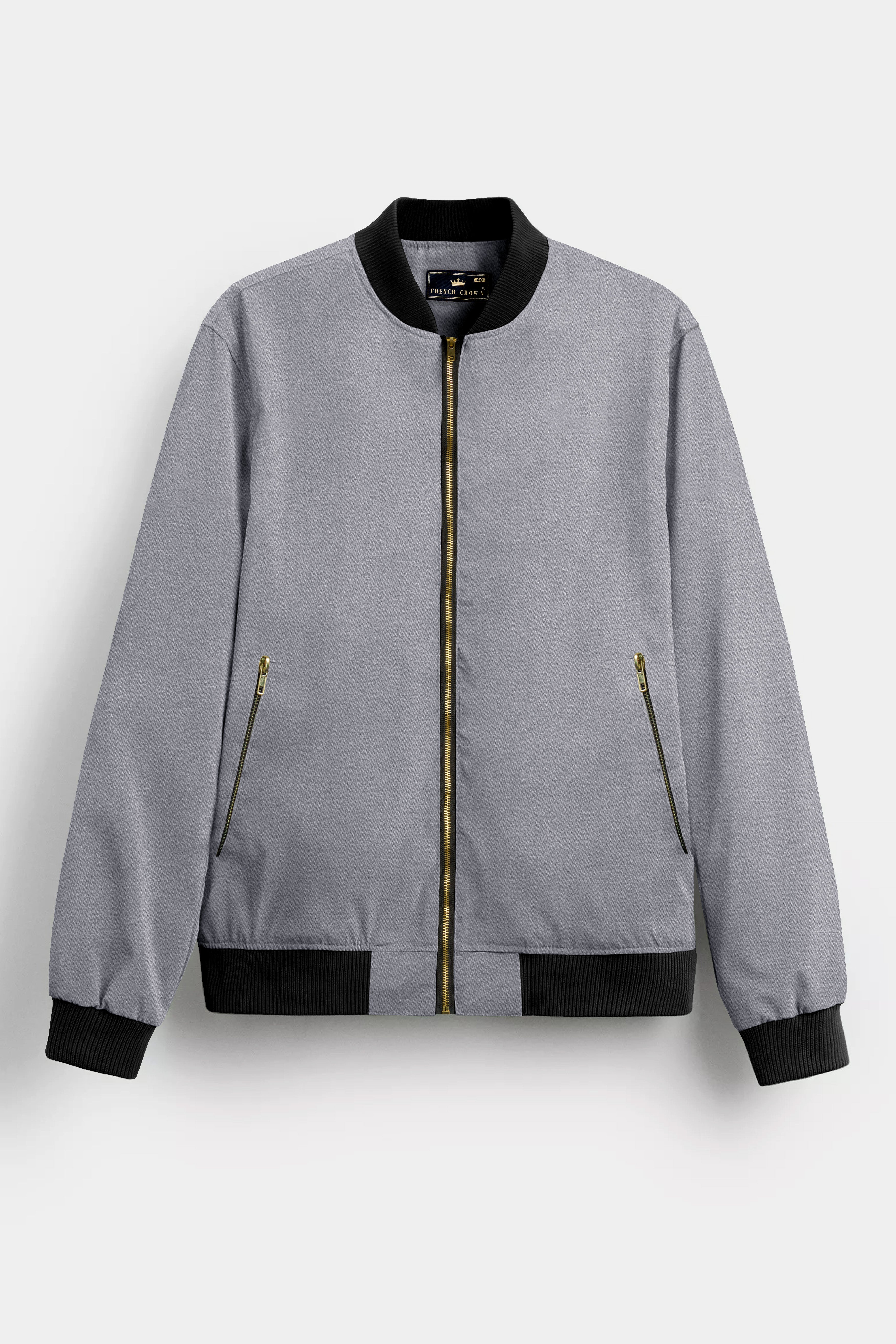 Glacier Gray Solid Premium Cotton Bomber Jacket