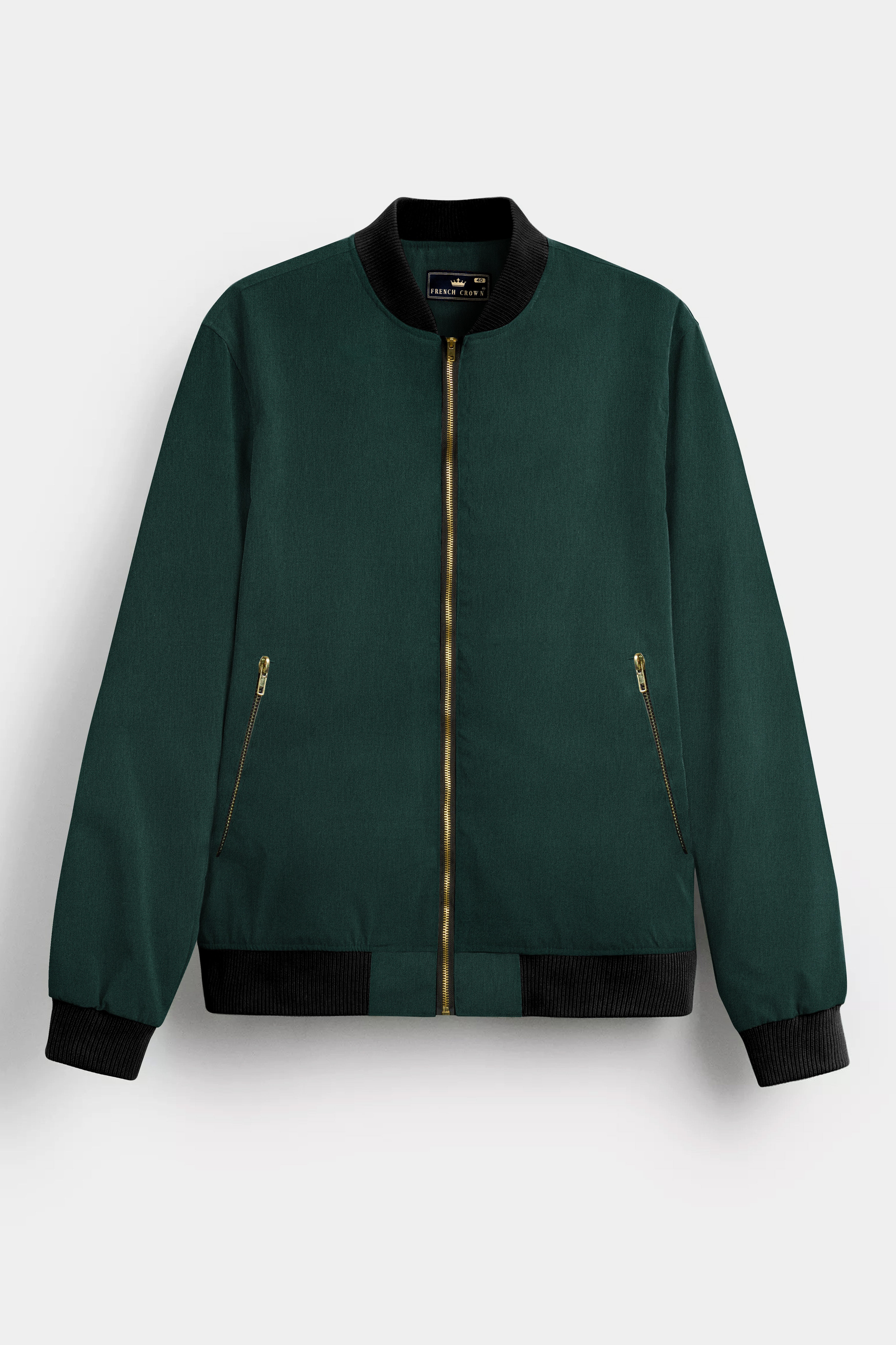 Kaitoke Green Solid Premium Cotton Bomber Jacket