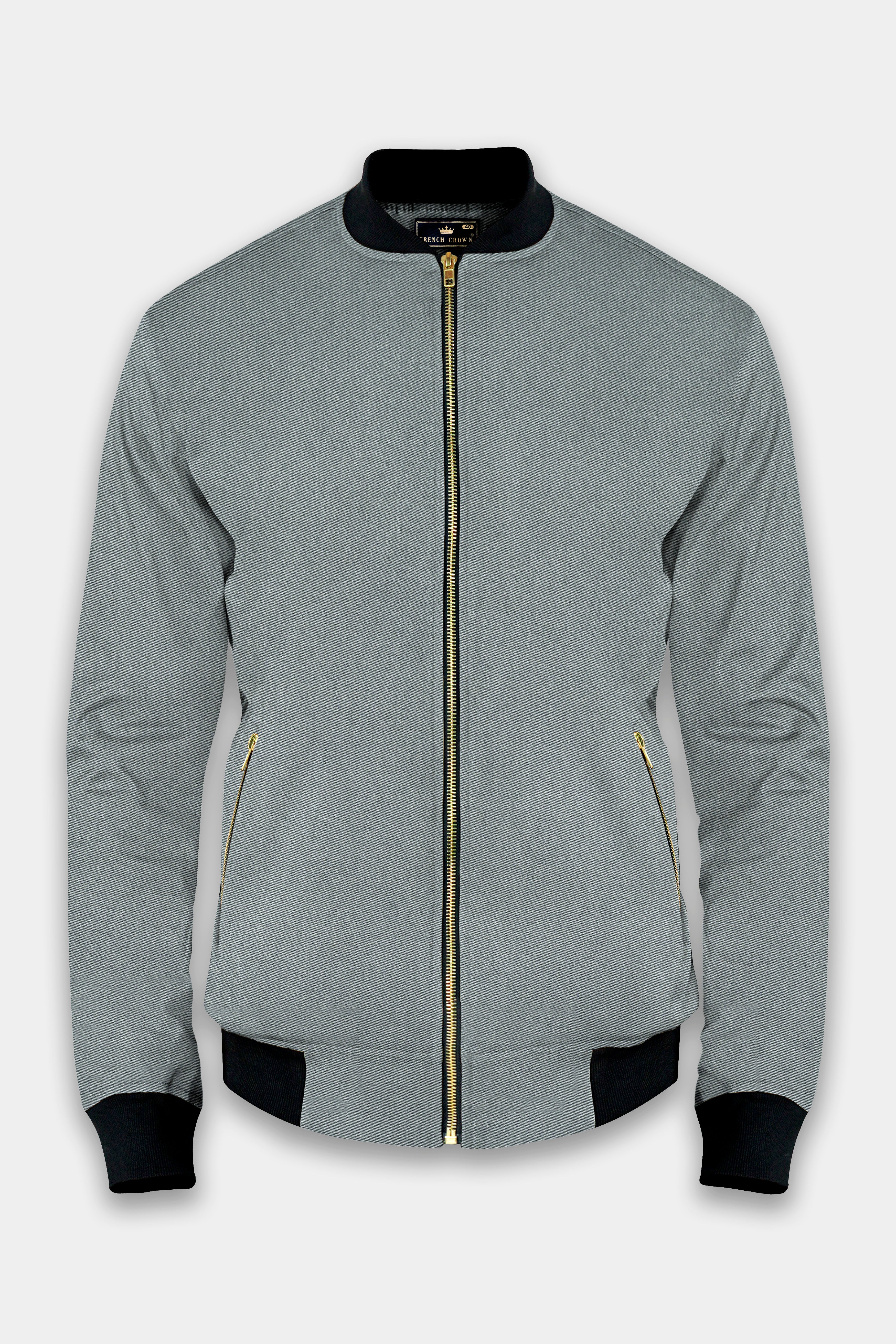 Boulder Gray Solid Premium Cotton Bomber Jacket