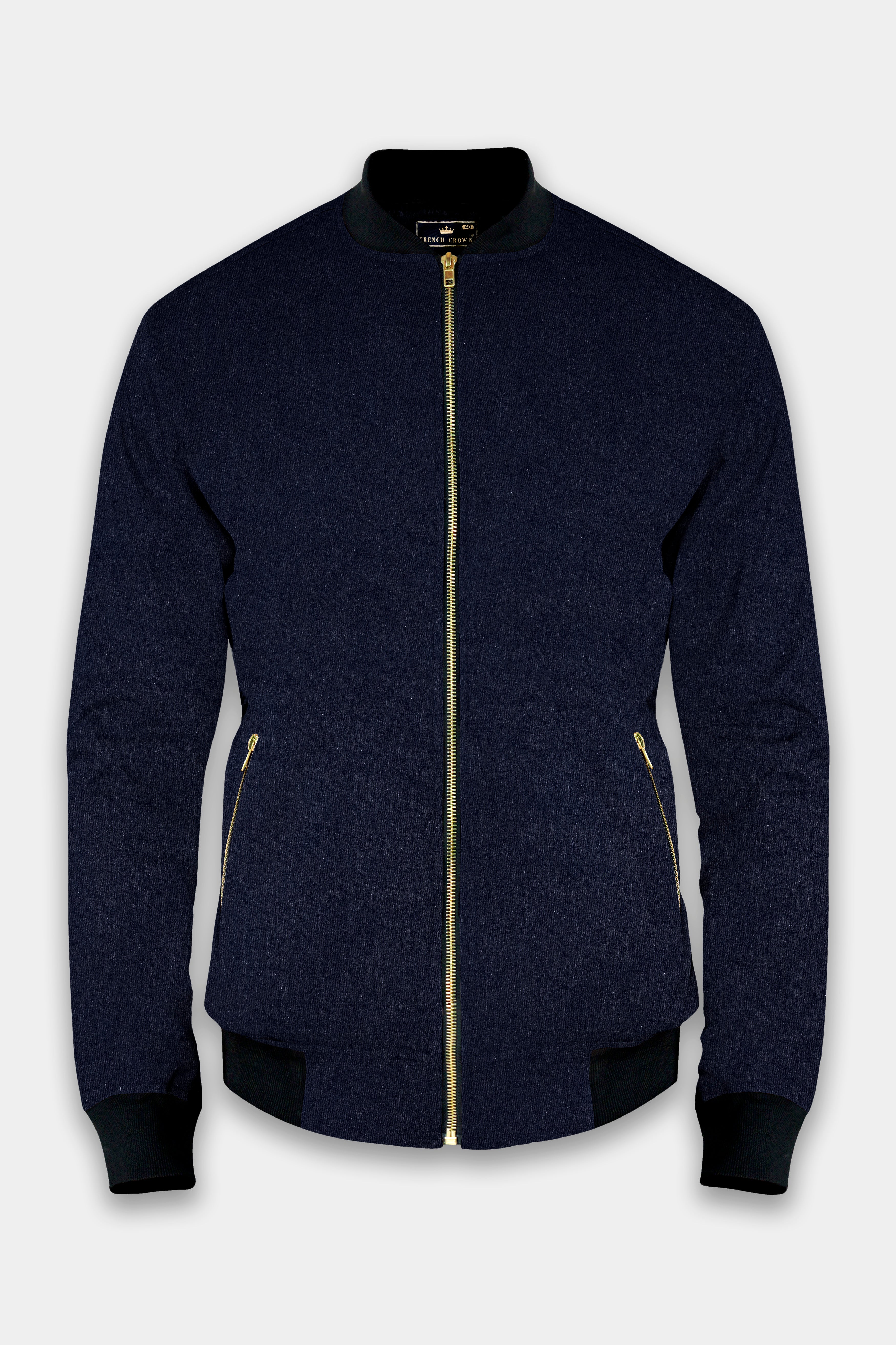 Cinder Blue Solid Premium Cotton Bomber Jacket