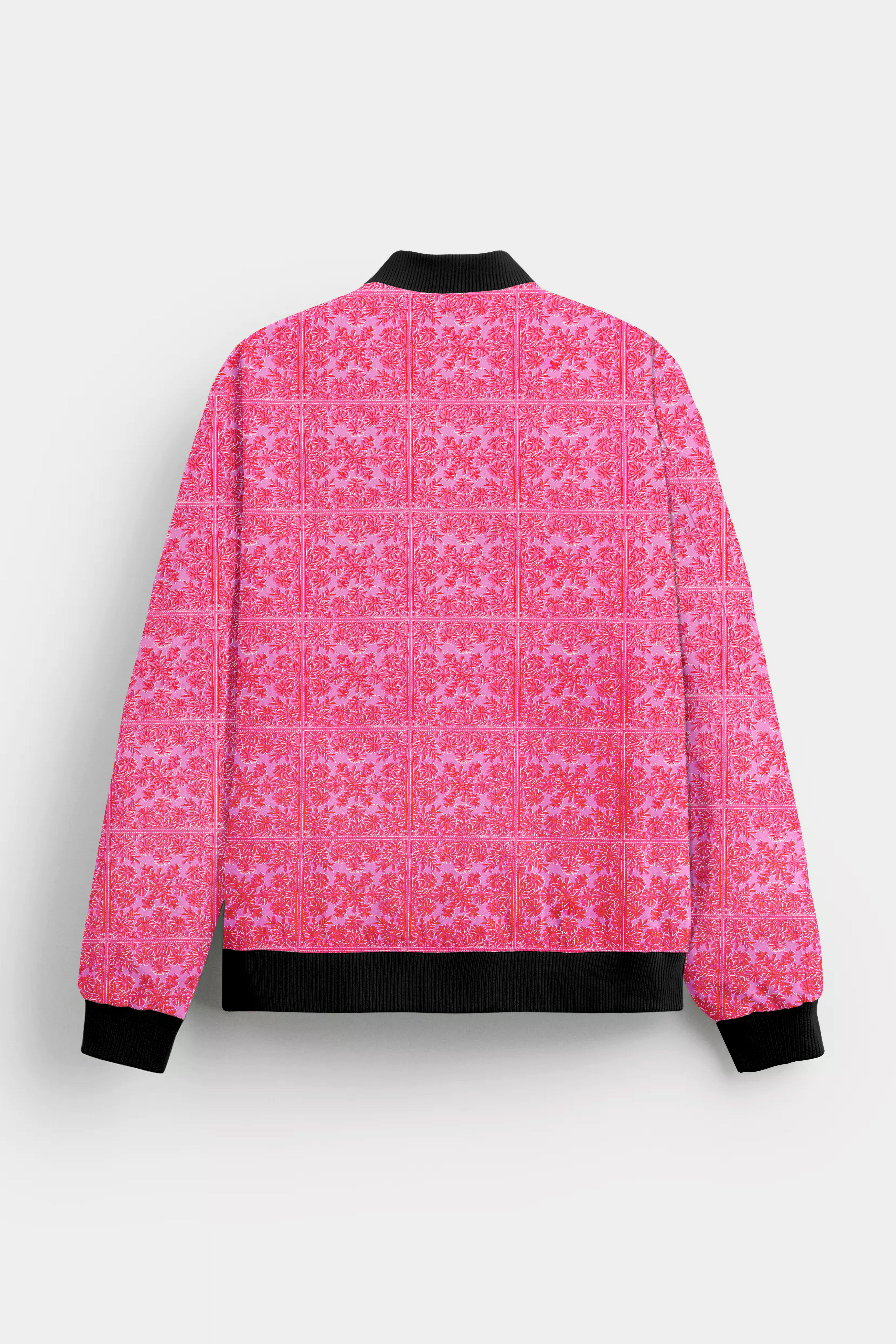 Thulian Pink Printed Premium Cotton Bomber Jacket