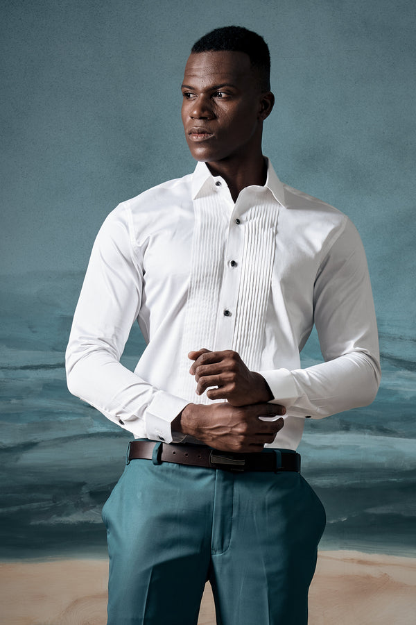 Bright White Subtle Sheen Tuxedo Super Soft Giza Cotton Shirt