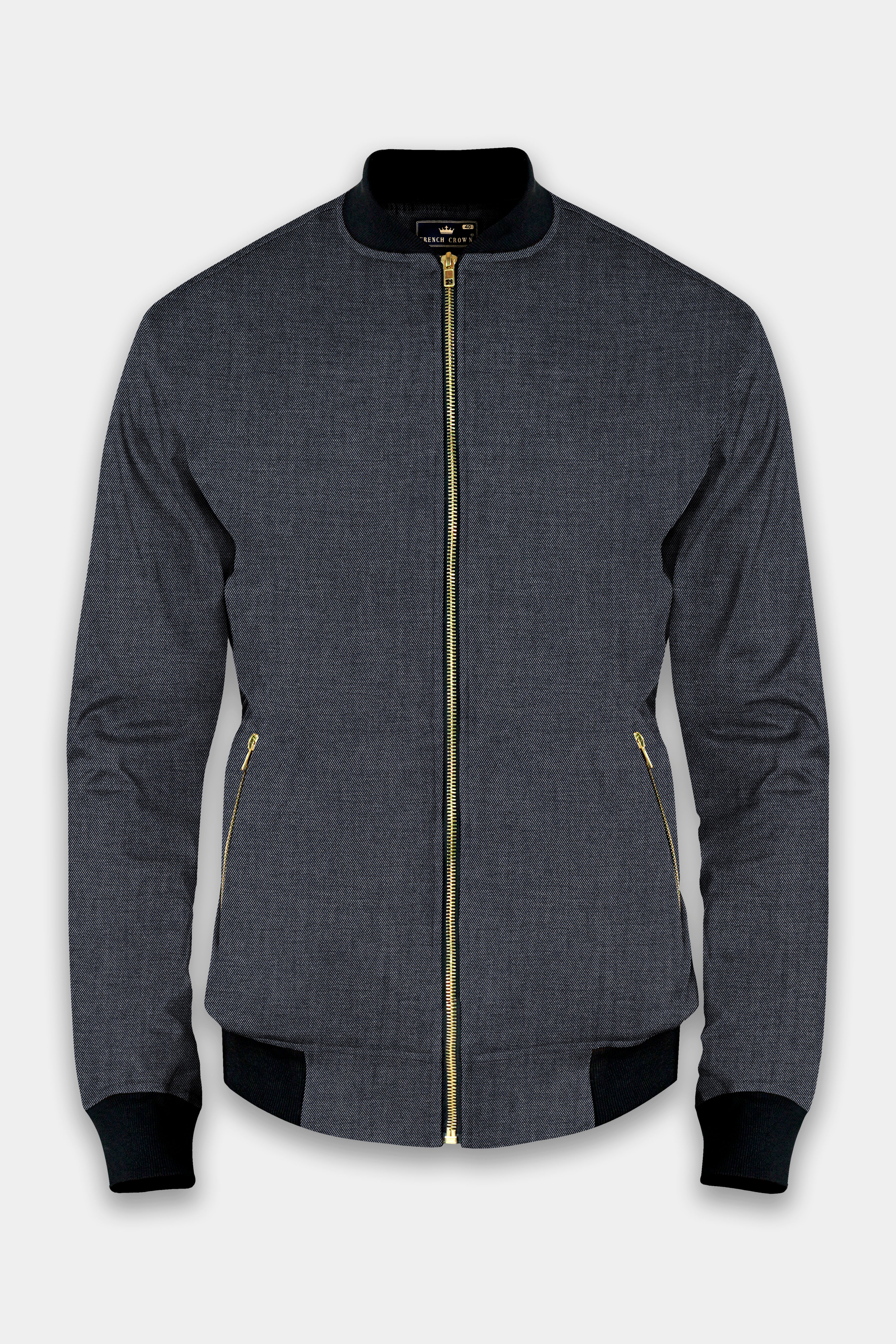 Charcoal Gray Solid Premium Cotton Bomber Jacket