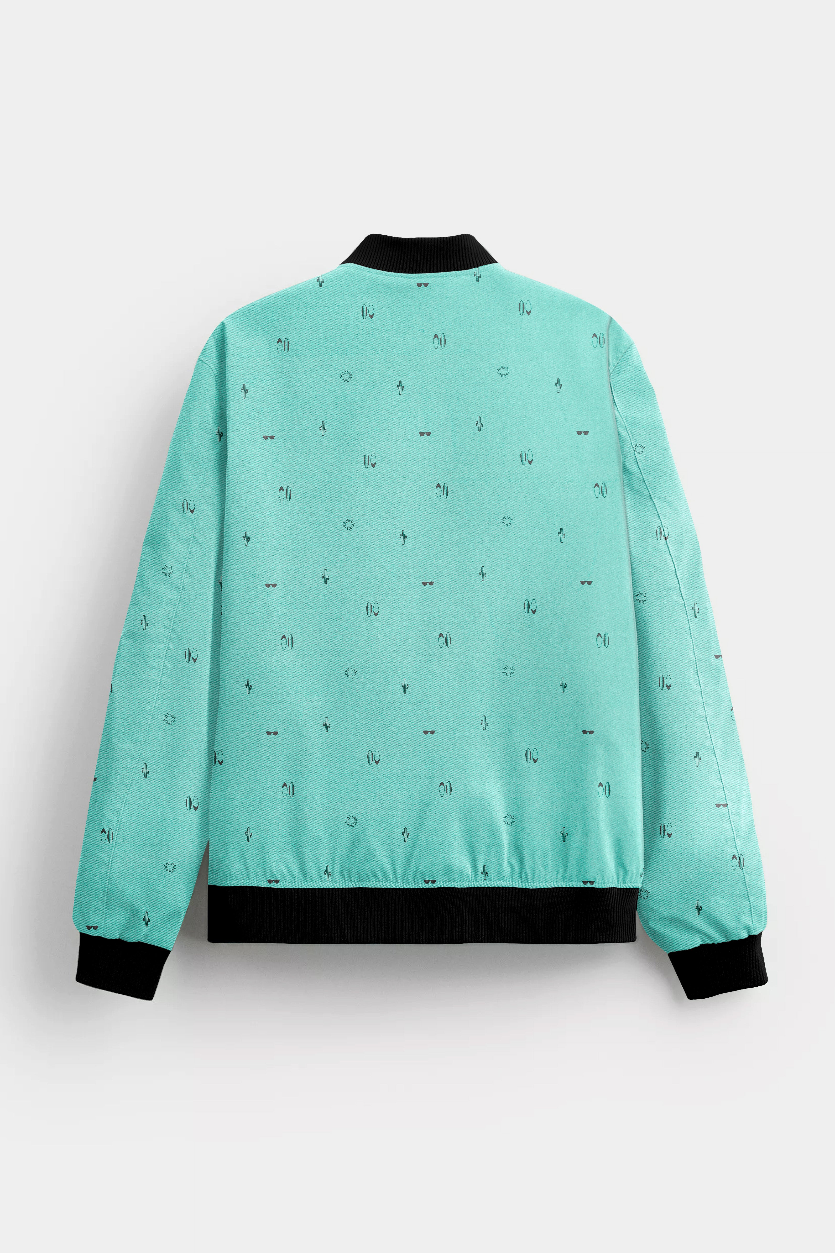 Seafoam Blue Printed Premium Cotton Bomber Jacket