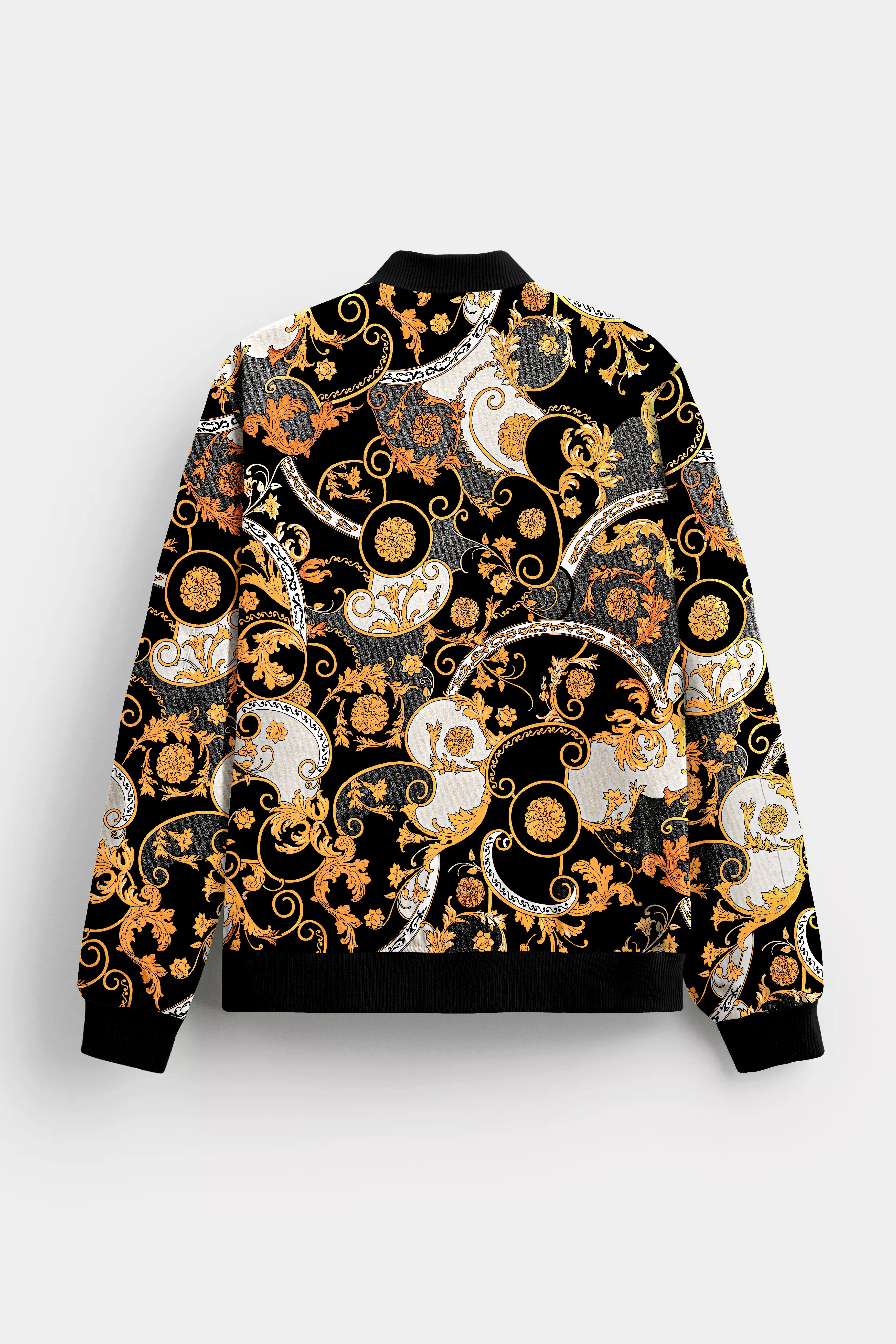 Jade Black And Macaroni Yellow Printed Premium Cotton Bomber Jacket