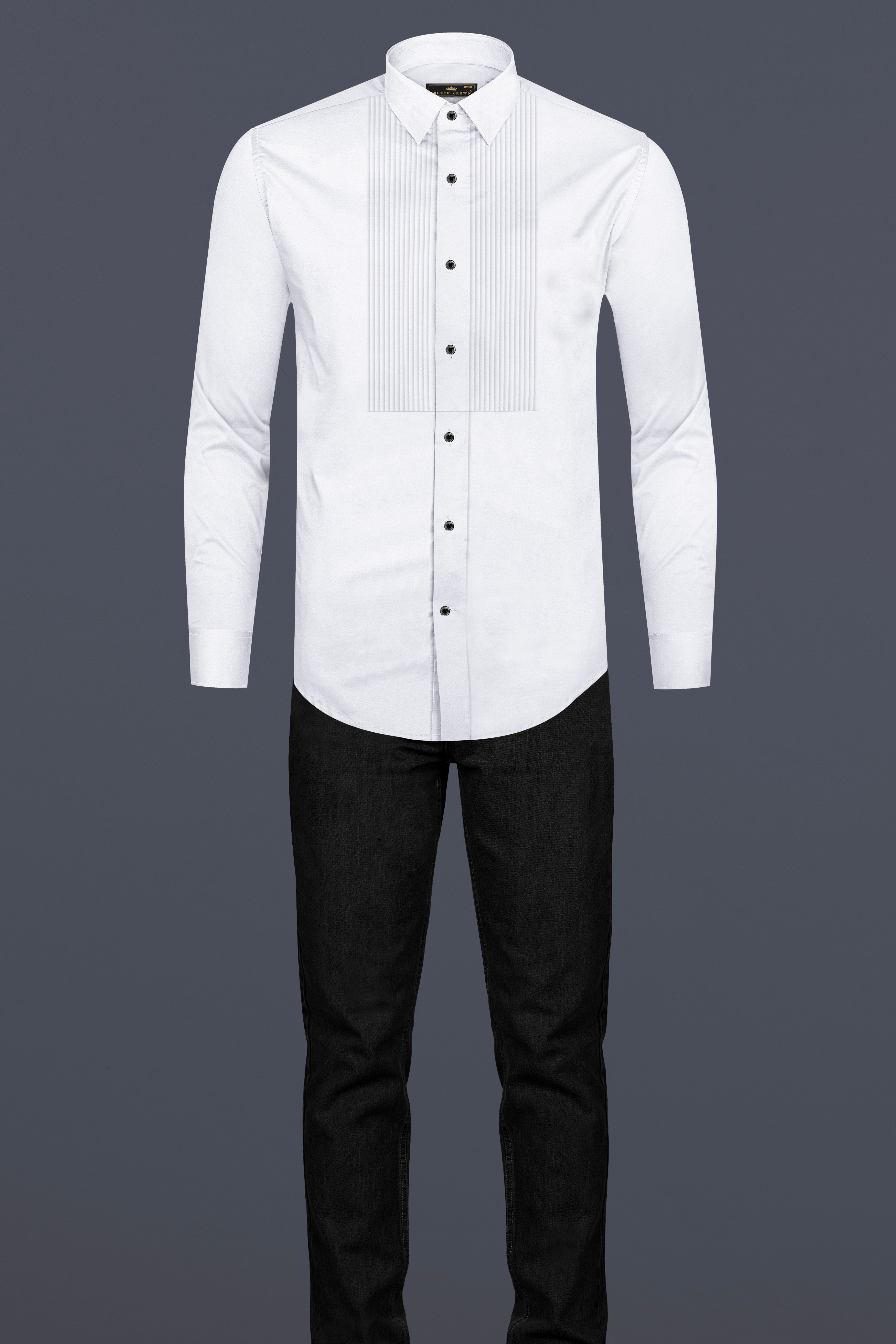 Bright White Subtle Sheen Tuxedo Super Soft Giza Cotton Tuxedo Shirt