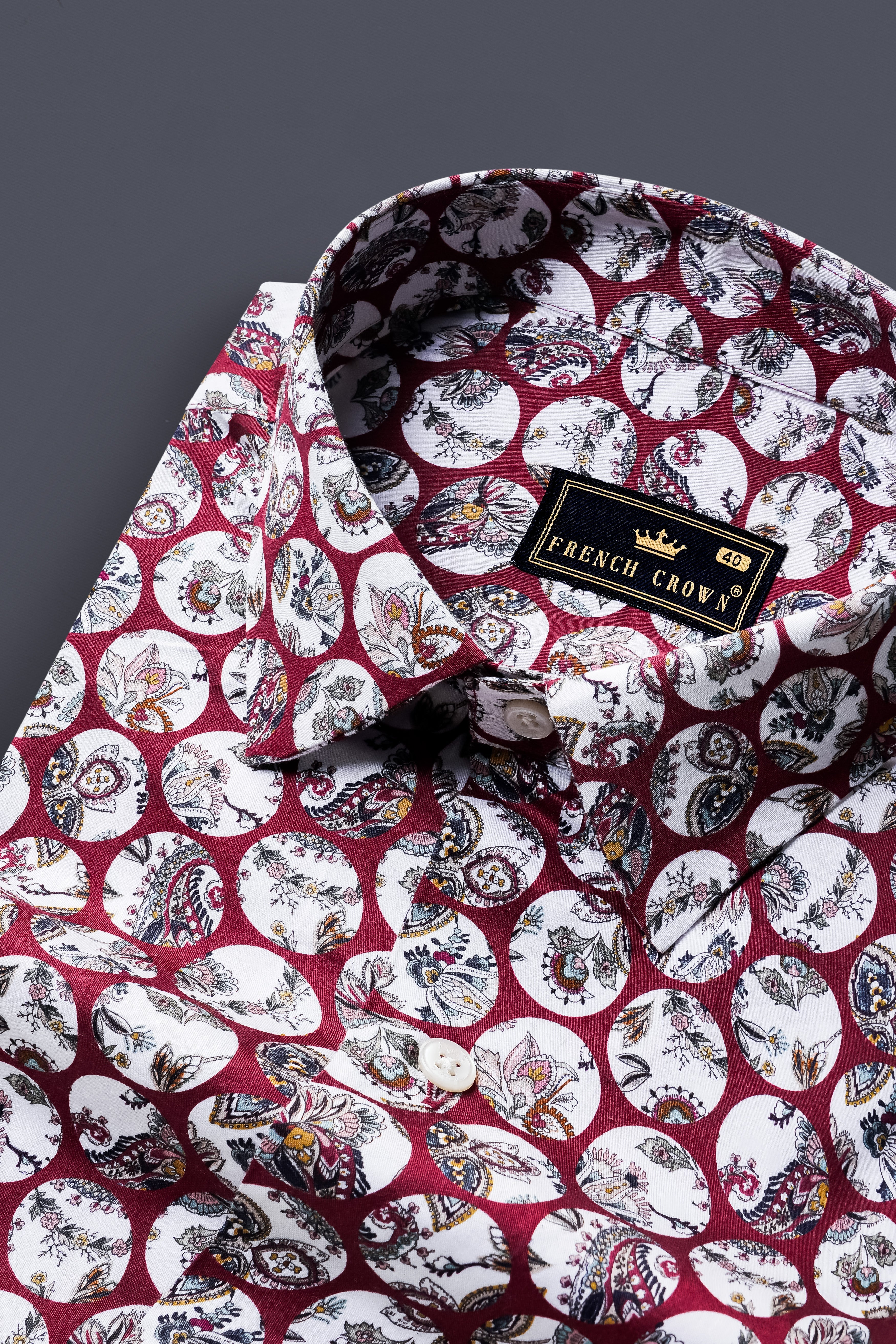 Persian Plum Maroon and White Multicolour Floral Printed Subtle Sheen Super Soft Premium Cotton Shirt