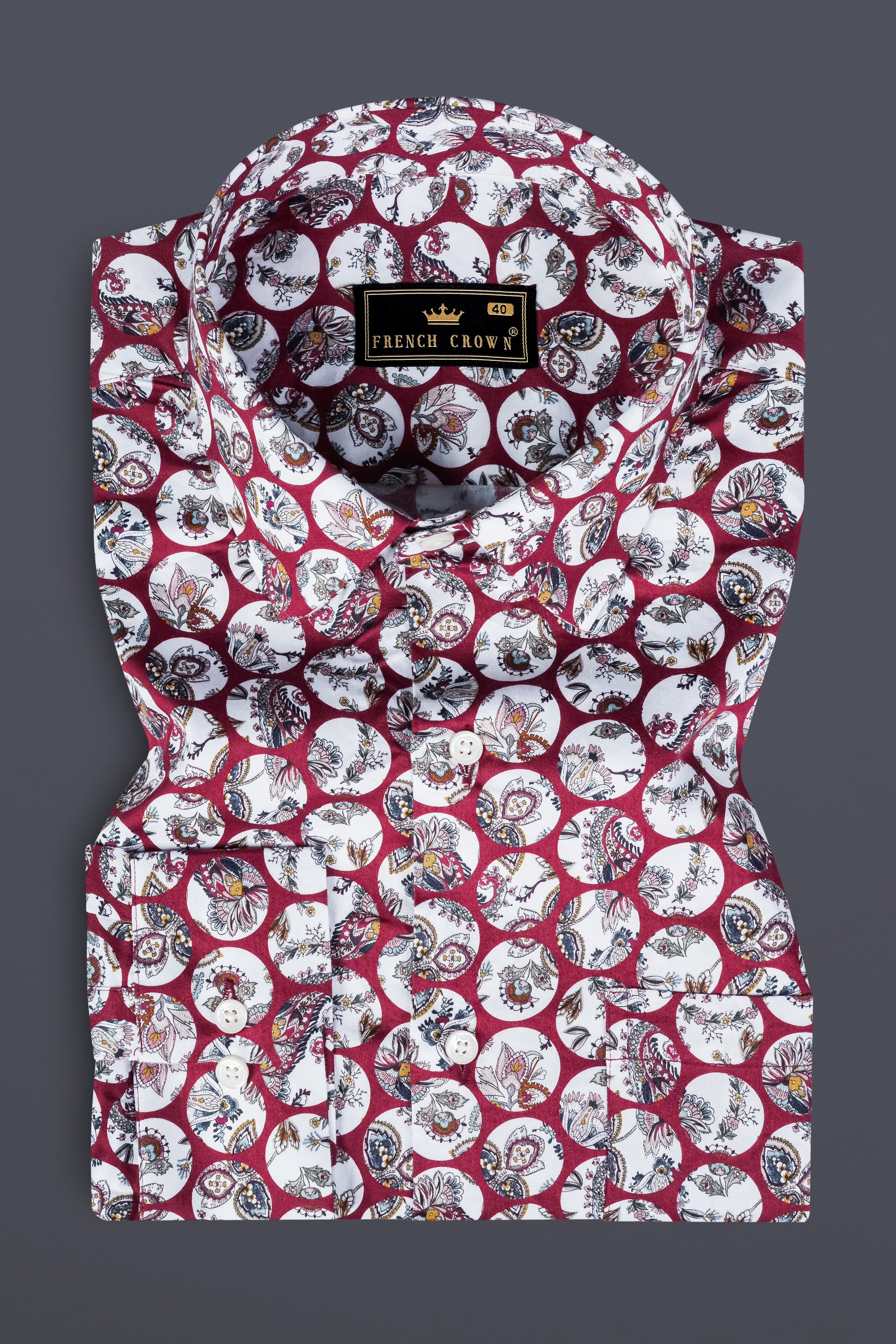 Persian Plum Maroon and White Multicolour Floral Printed Subtle Sheen Super Soft Premium Cotton Shirt