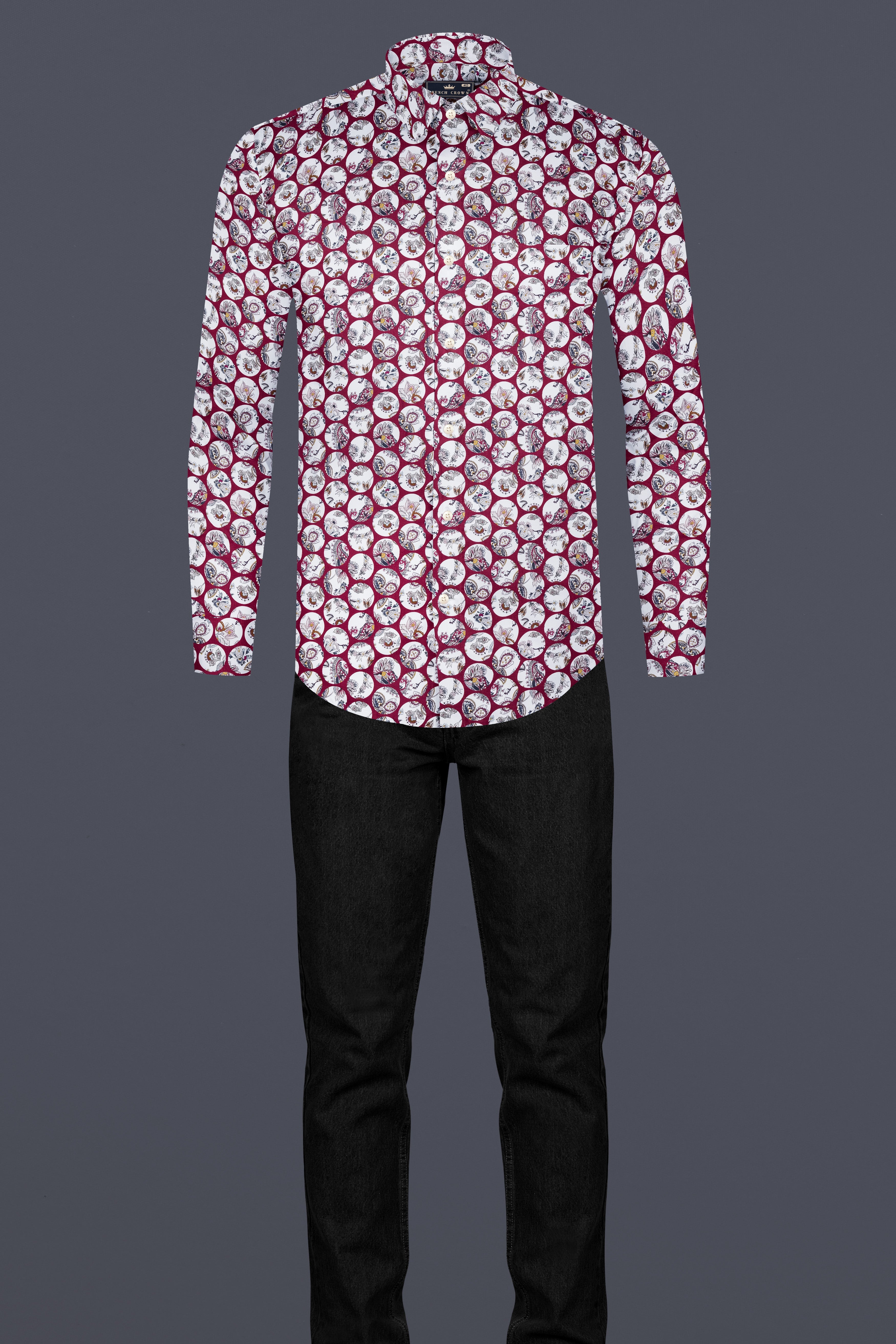 Persian Plum Maroon and White Multicolour Floral Printed Subtle Sheen Super Soft Premium Cotton Shirt