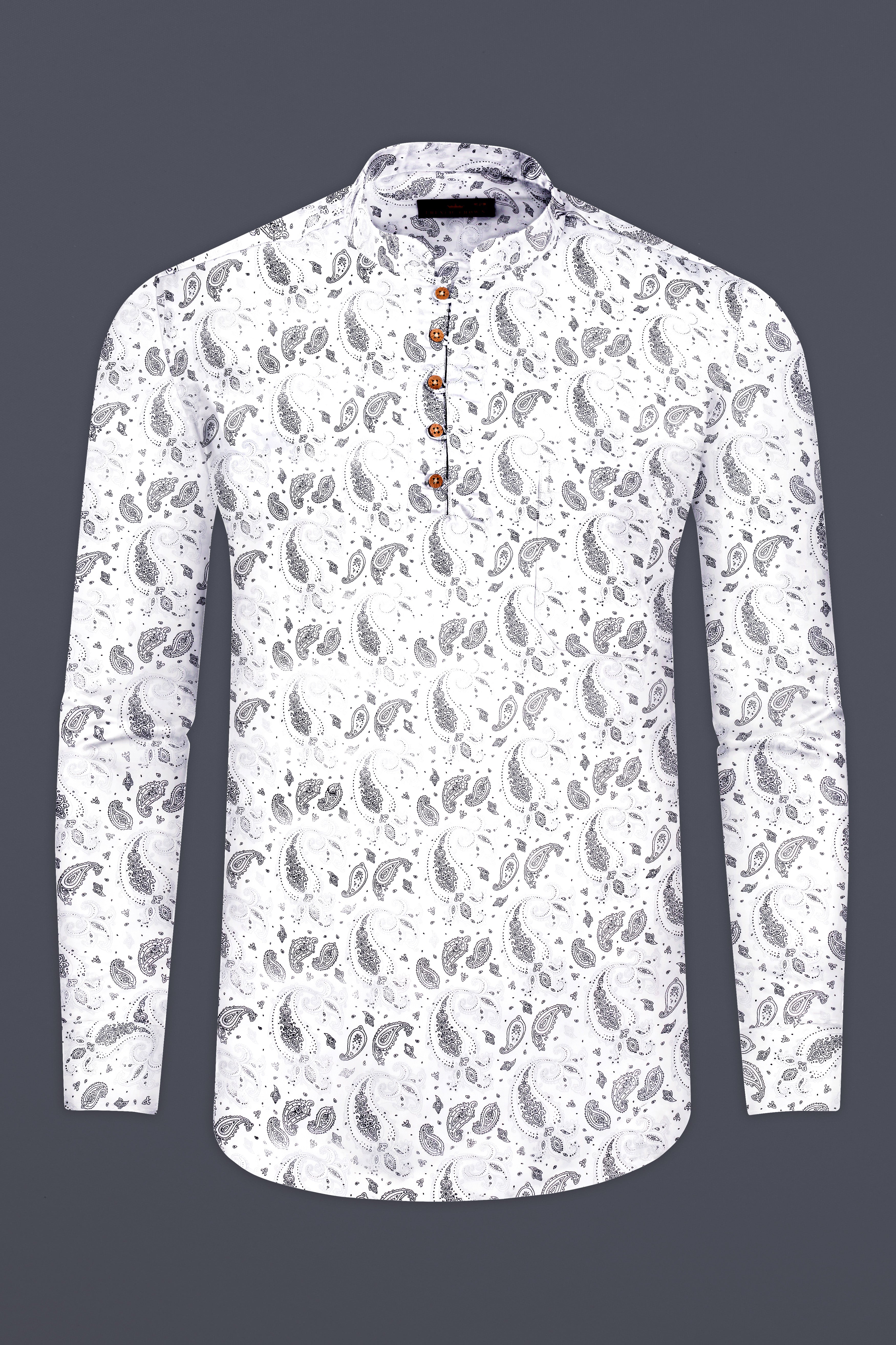 Bright White Keri Printed Subtle Sheen Super Soft Premium Cotton Kurta Shirt