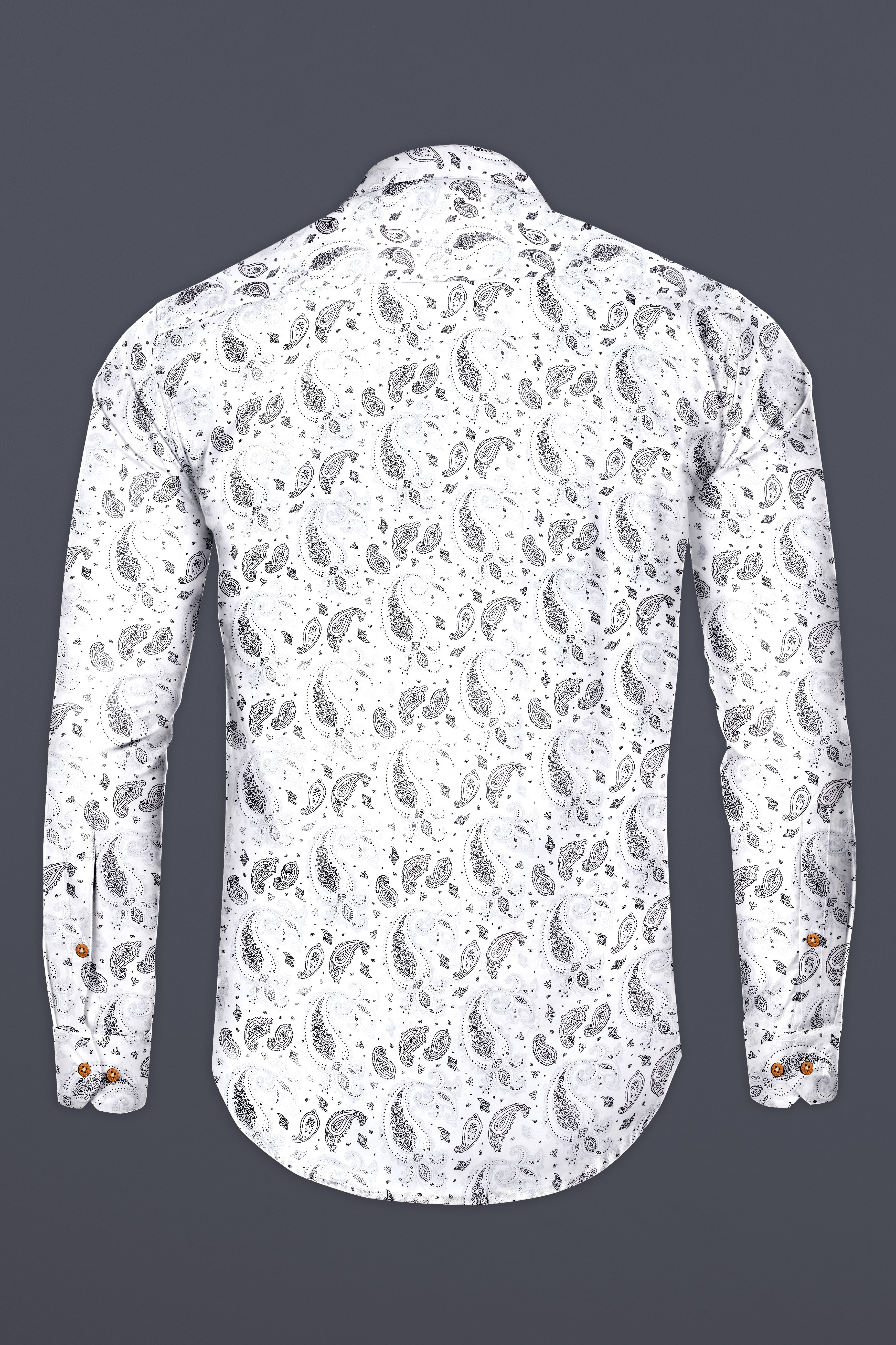 Bright White Paisleys Printed Subtle Sheen Super Soft Premium Cotton Kurta Shirt