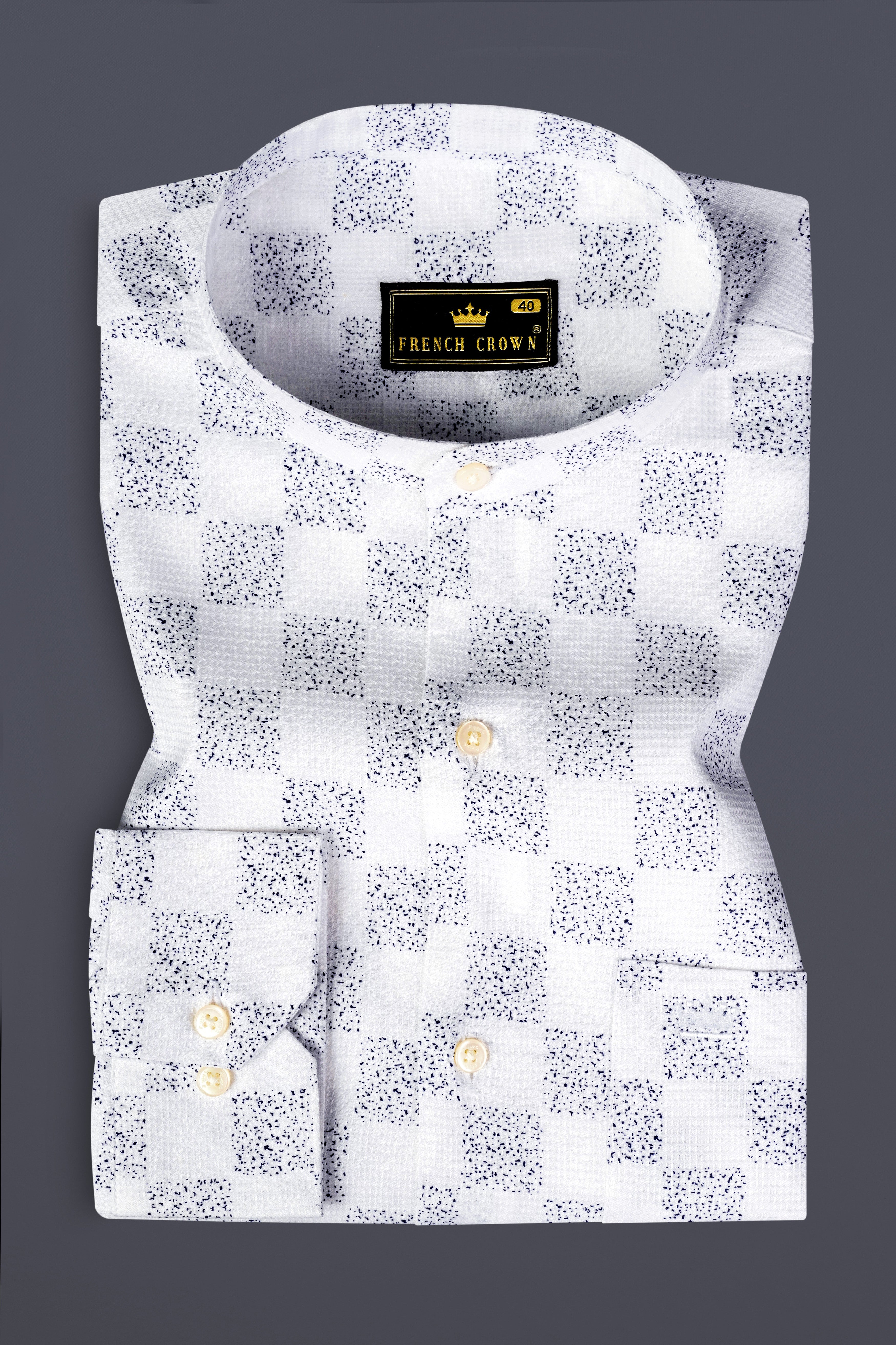 Bright White Printed Dobby Textured Premium Giza Cotton Shirt