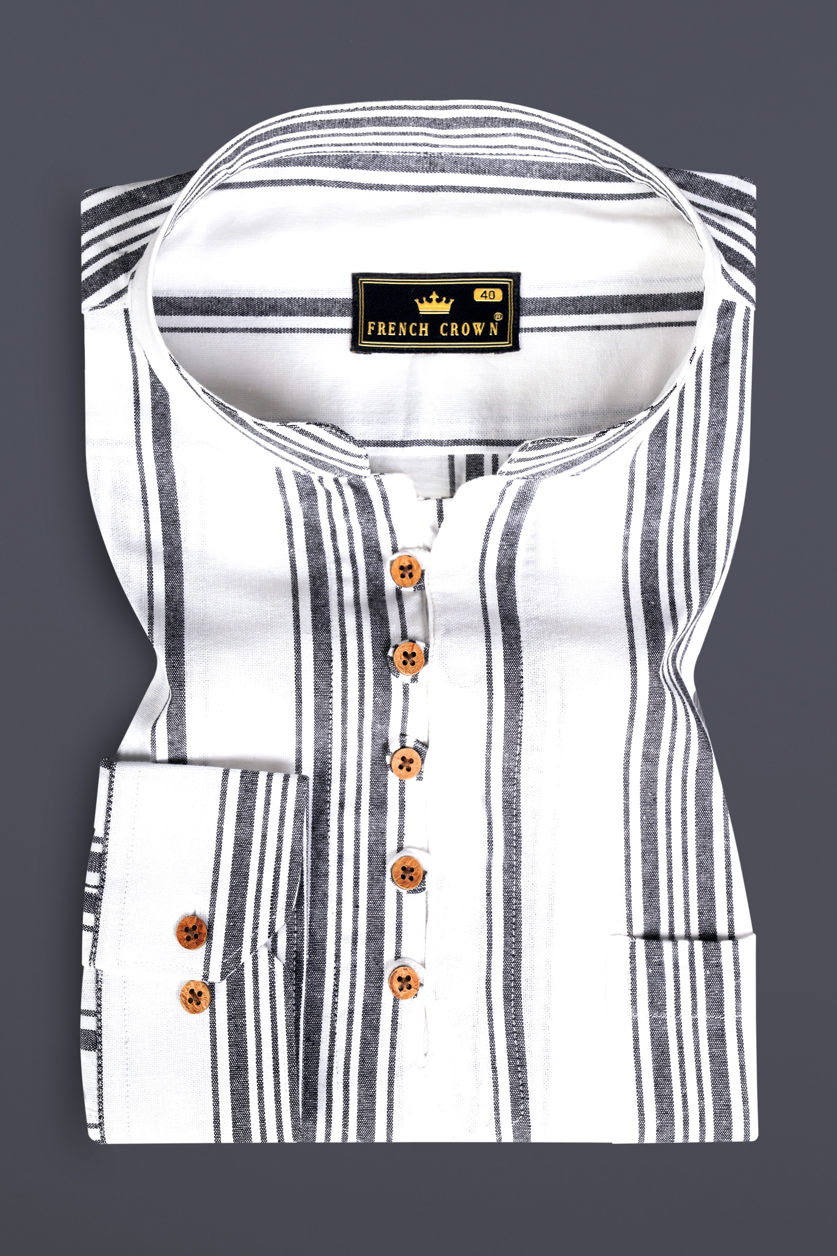 Bright White And Abbey Gray Striped Oxford Premium Cotton Kurta Shirt