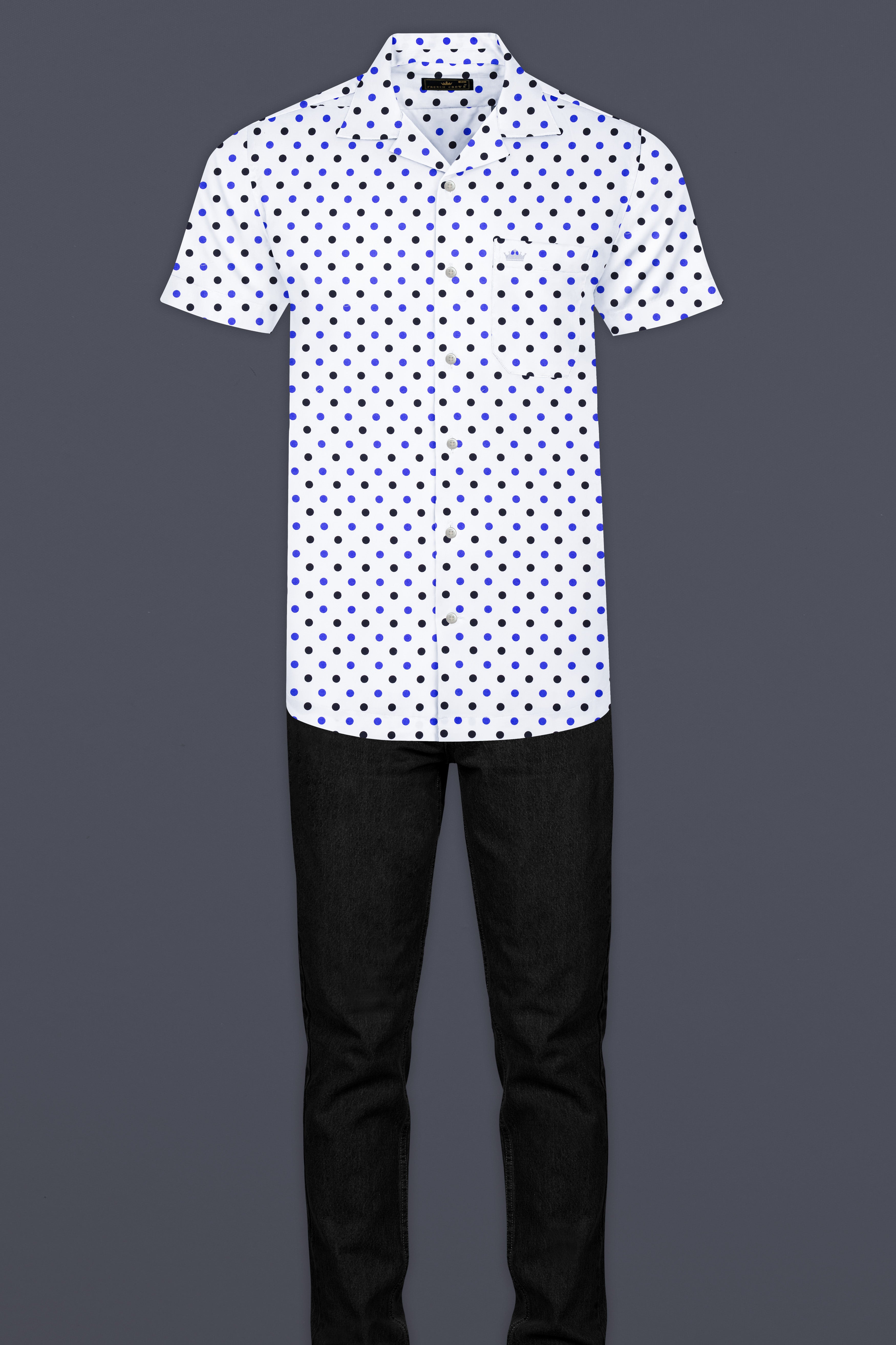Bright White Polka Dot Casual Printes Premium Cotton Shirt For Men
