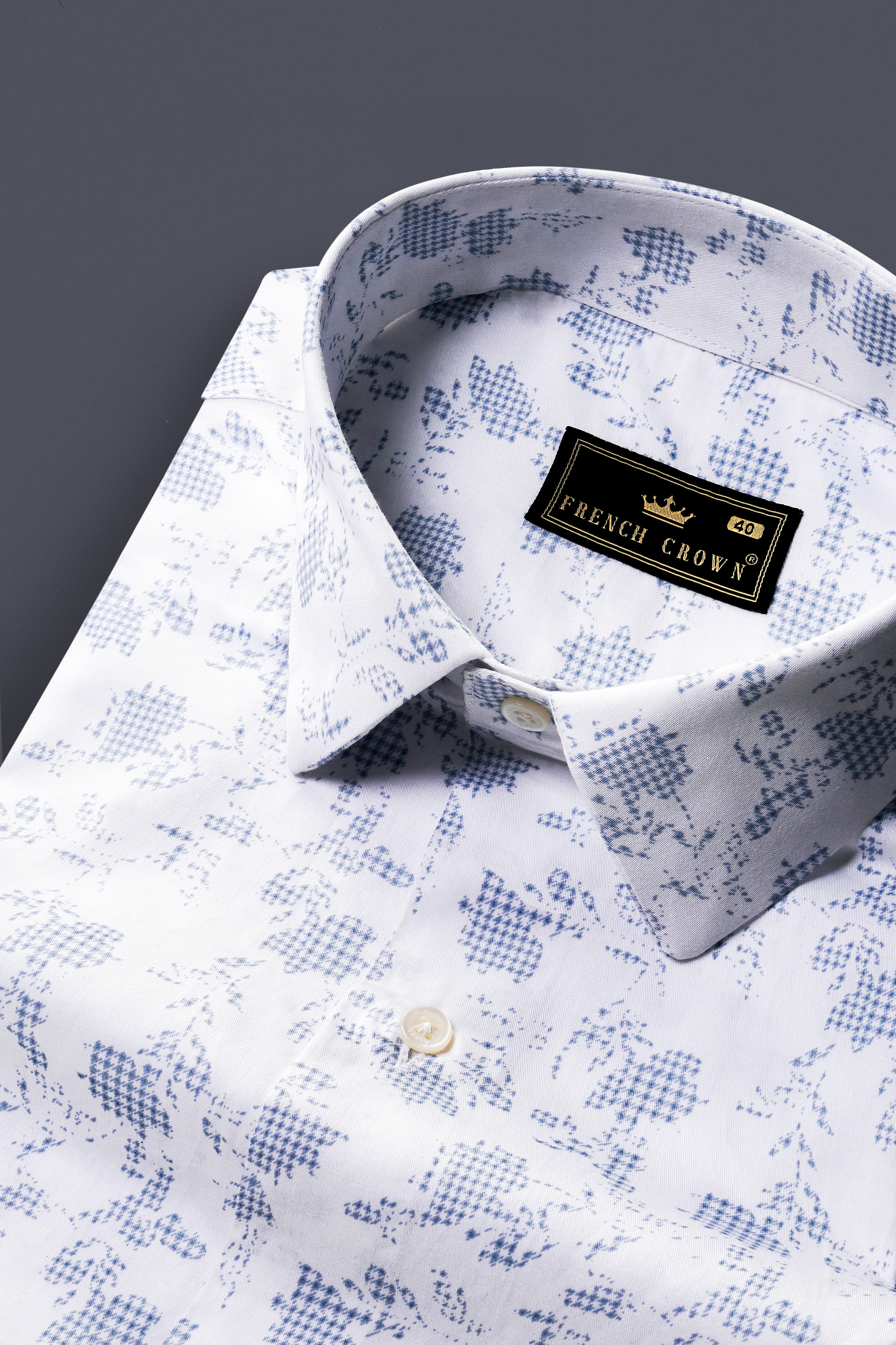 Bright White And Twilight Blue Printed Subtle Sheen Super Soft Premium Cotton Shirt