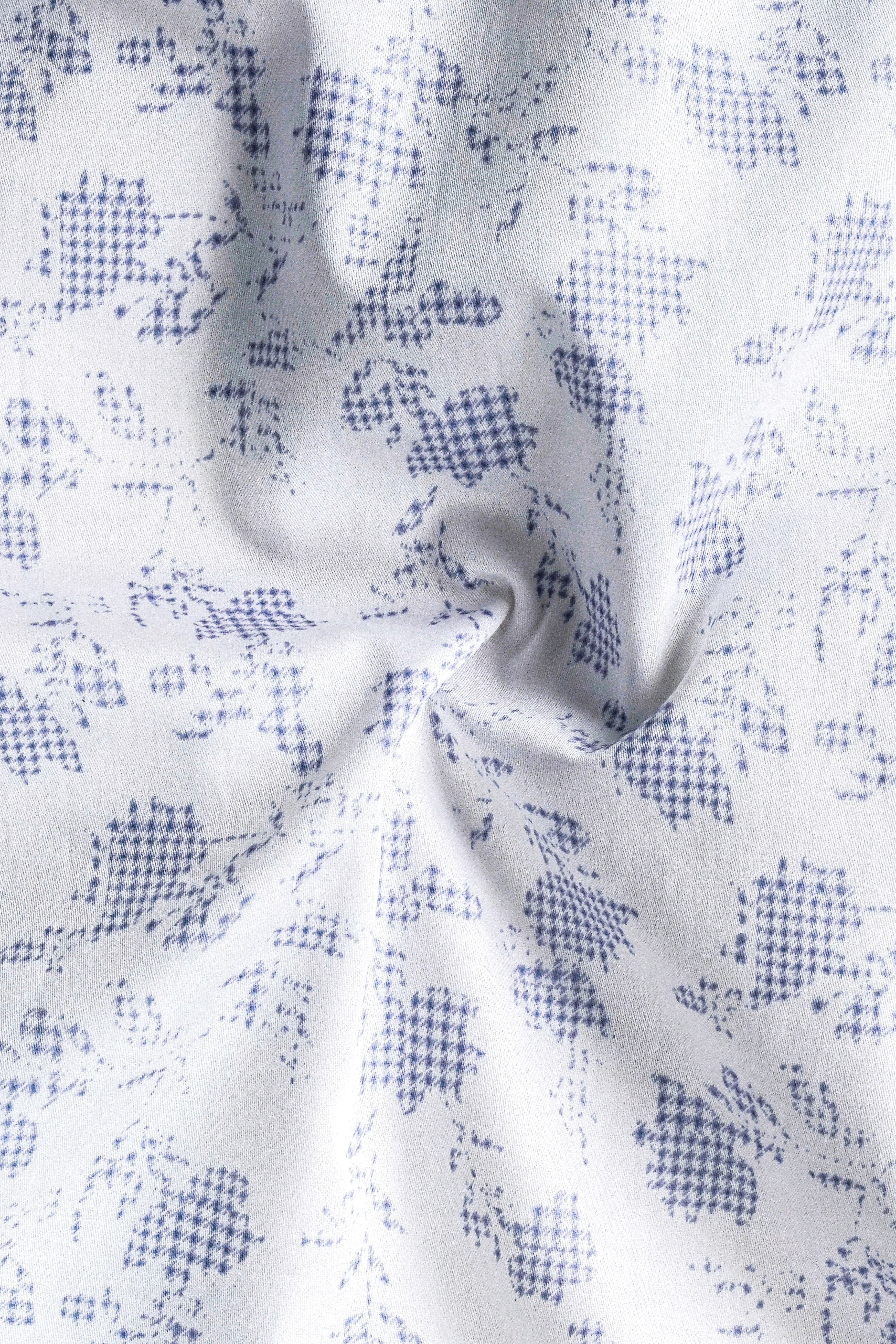 Bright White And Twilight Blue Printed Subtle Sheen Super Soft Premium Cotton Shirt