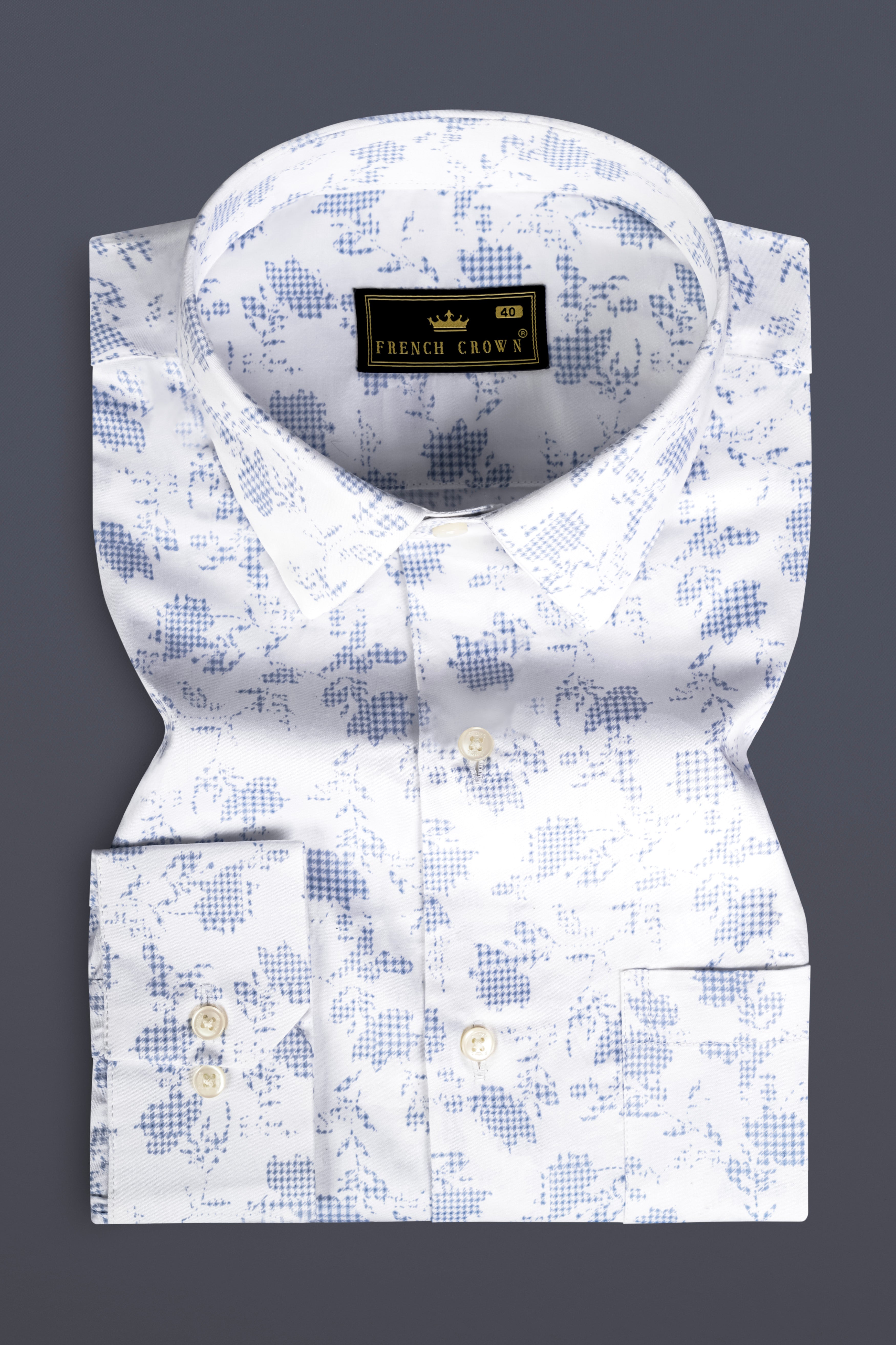 Bright White And Twilight Blue Printed Subtle Sheen Super Soft Premium Cotton Shirt