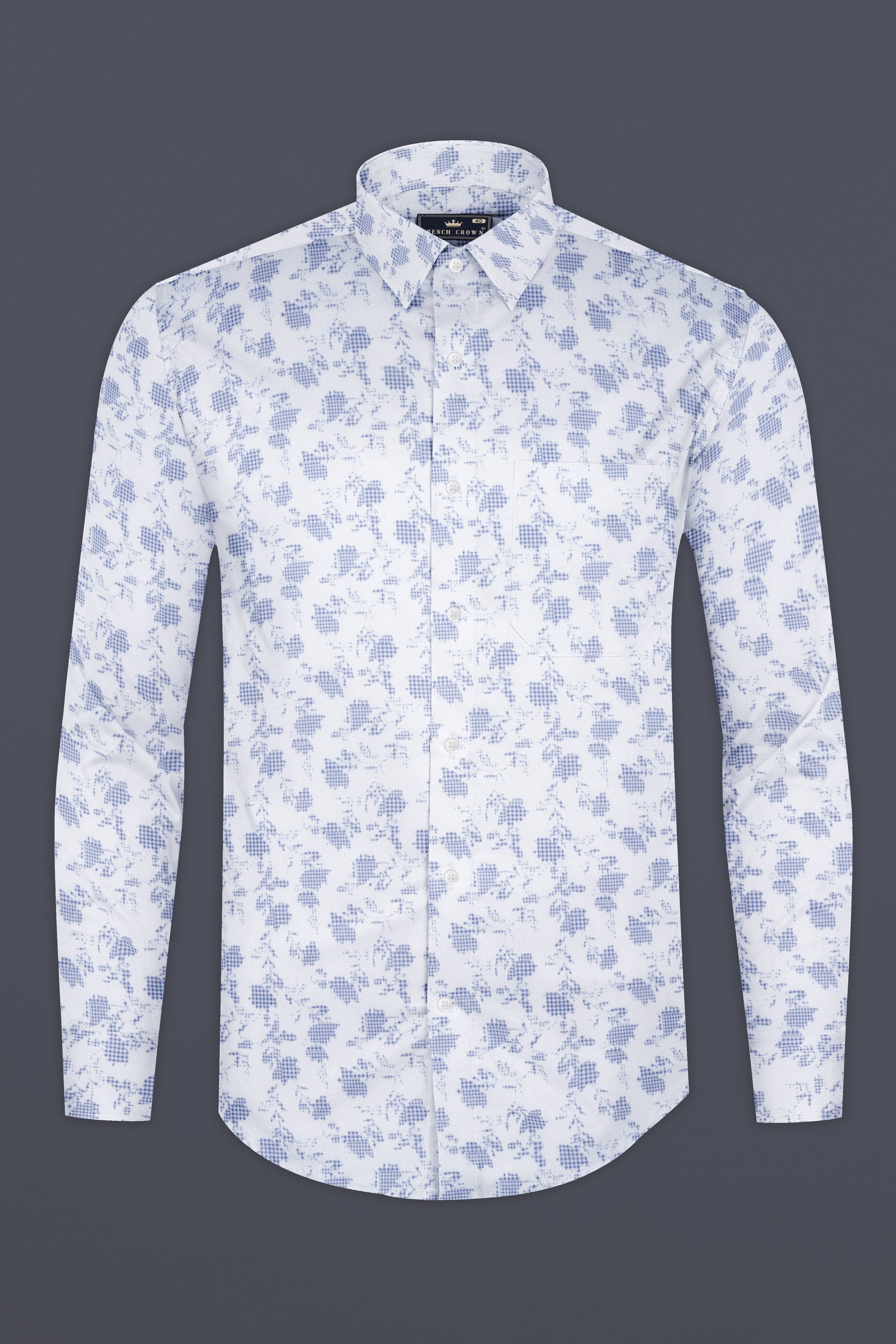 Bright White And Twilight Blue Printed Subtle Sheen Super Soft Premium Cotton Shirt