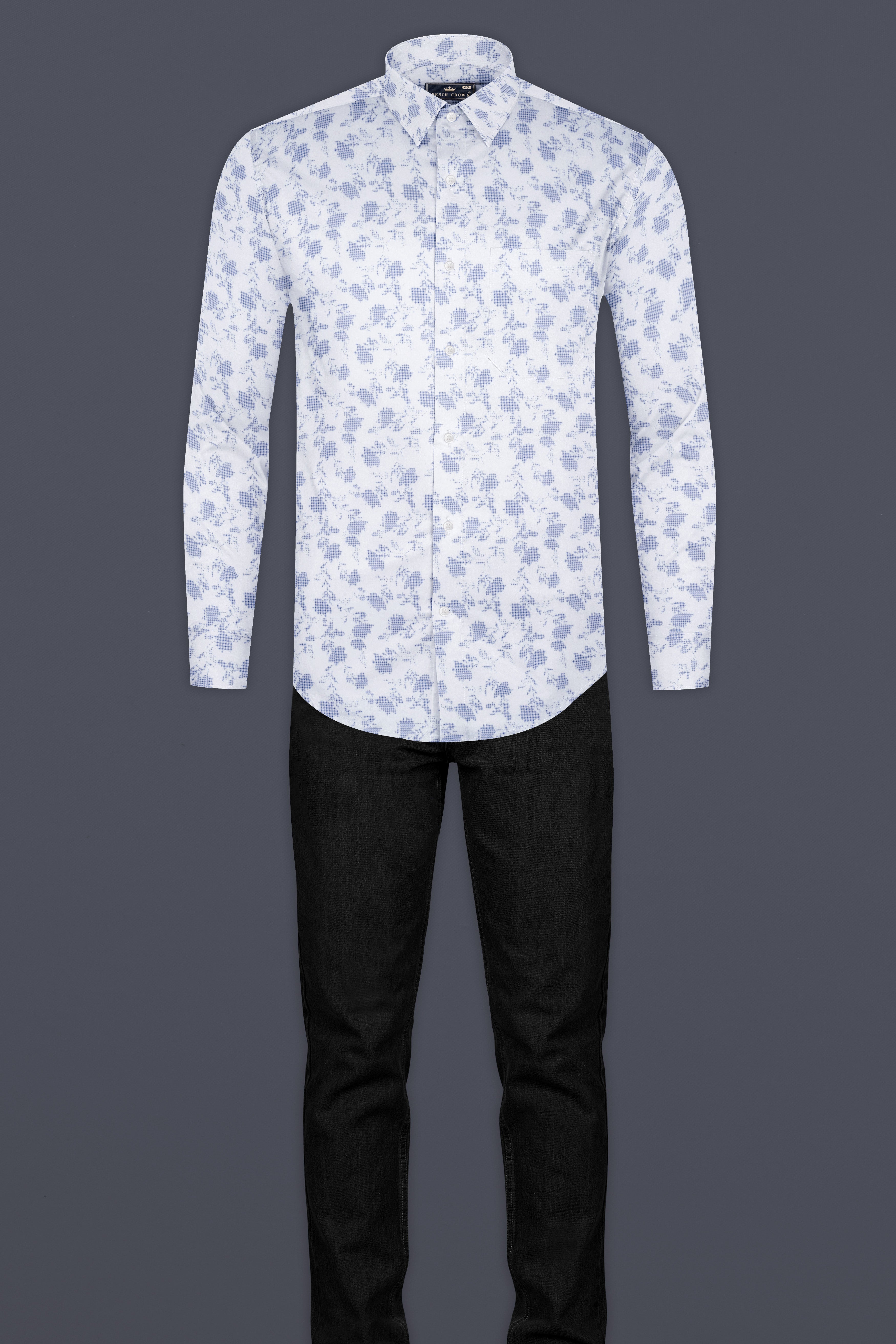 Bright White And Twilight Blue Printed  Subtle Sheen Super Soft Premium Cotton Shirt