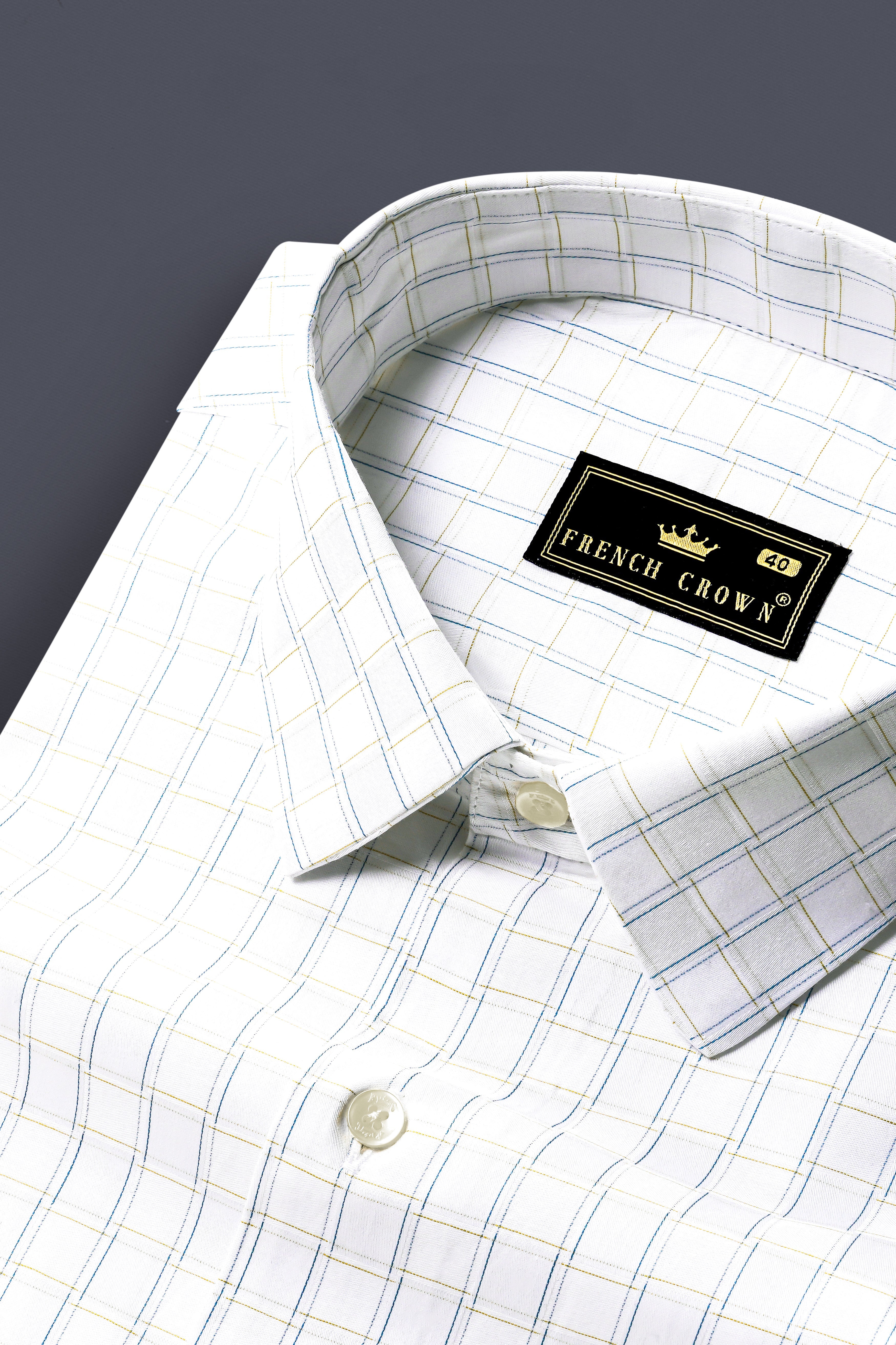 Bright White Jacquard Checked Premium Cotton Shirt