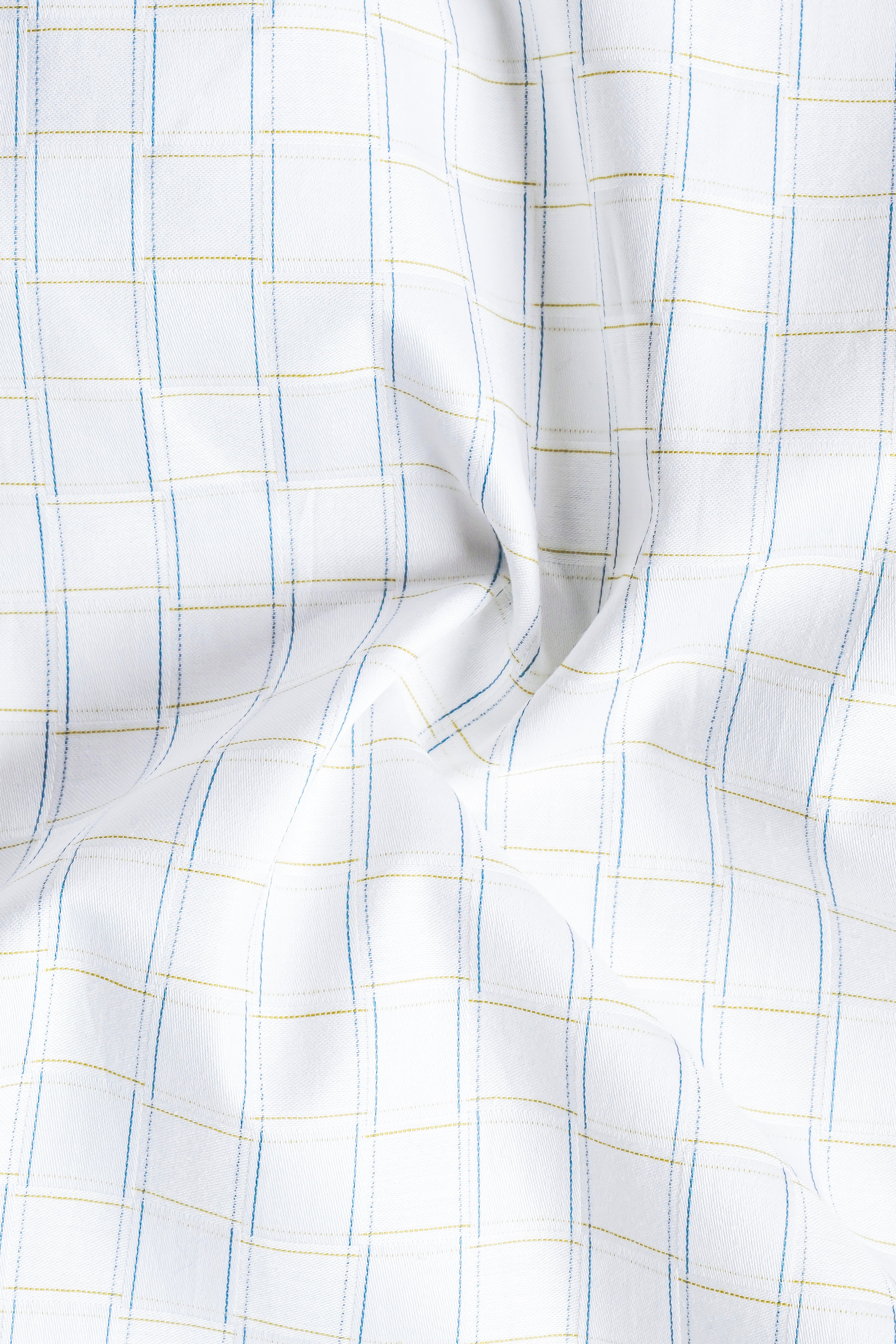 Bright White Jacquard Checked Premium Cotton Shirt