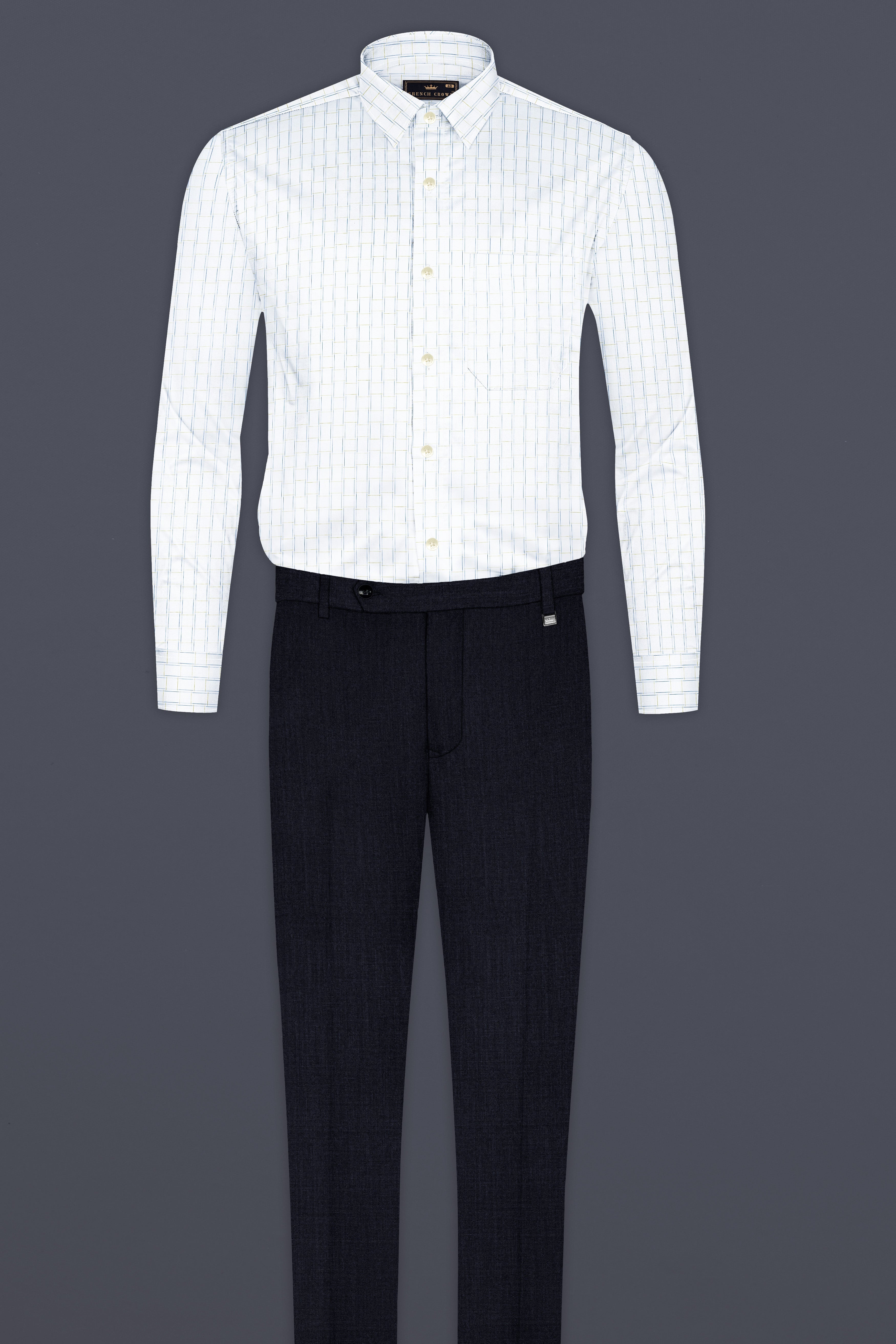 Bright White Jacquard Checked Premium Cotton Shirt