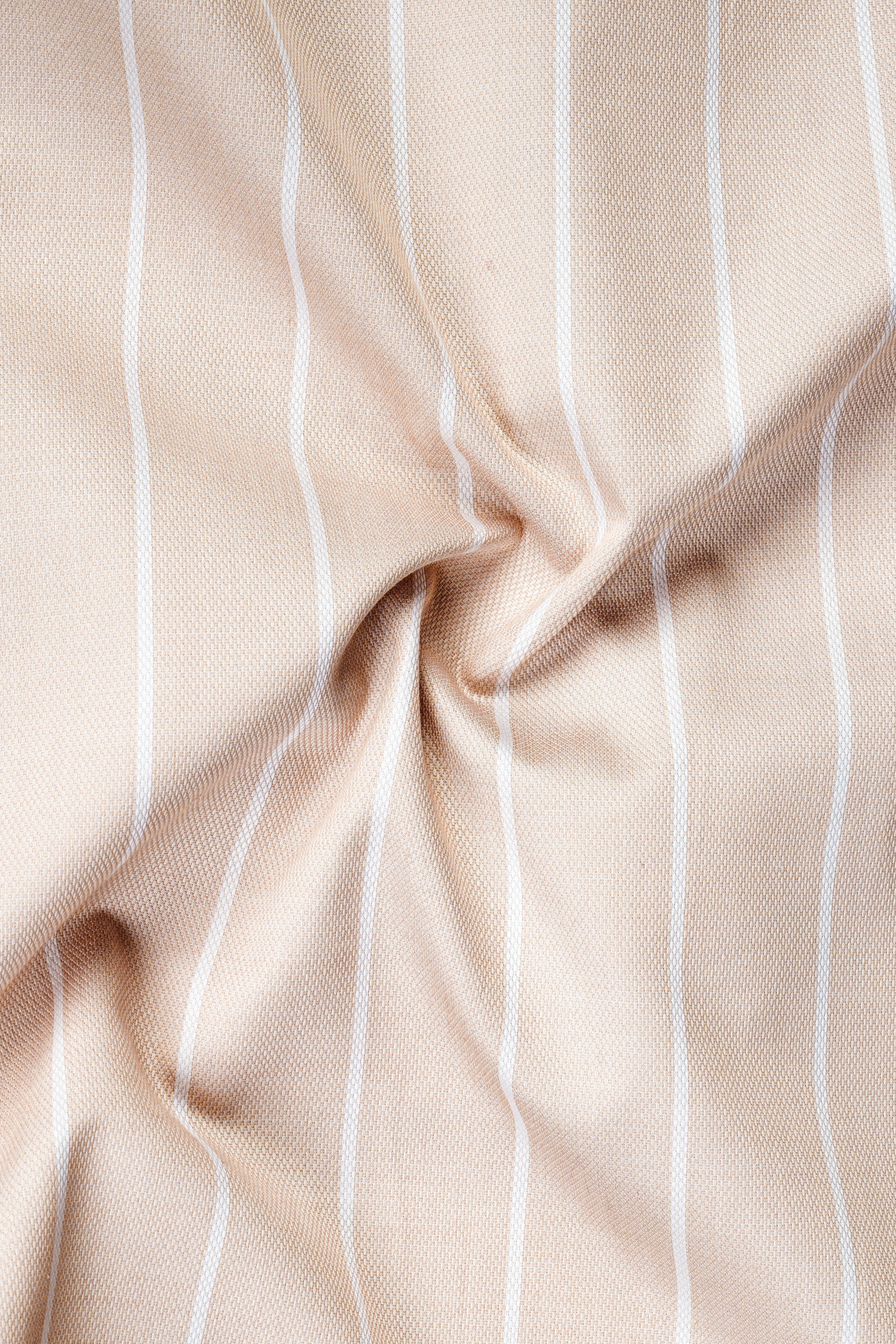 Merino Cream Striped Dobby Textured Premium Giza Cotton Shirt