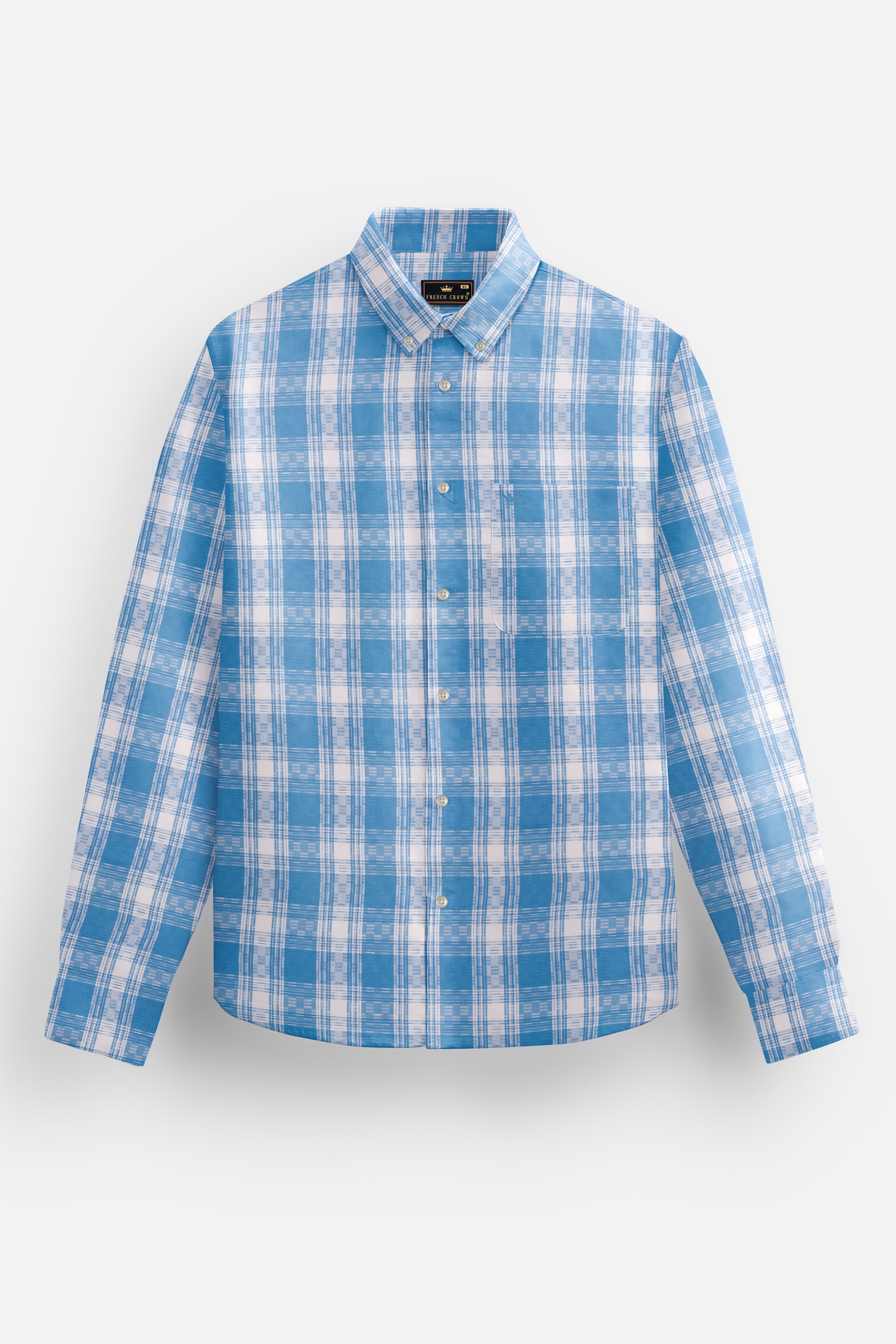 Carolina Blue Plaid Dobby Textured Premium Giza Cotton Shirt