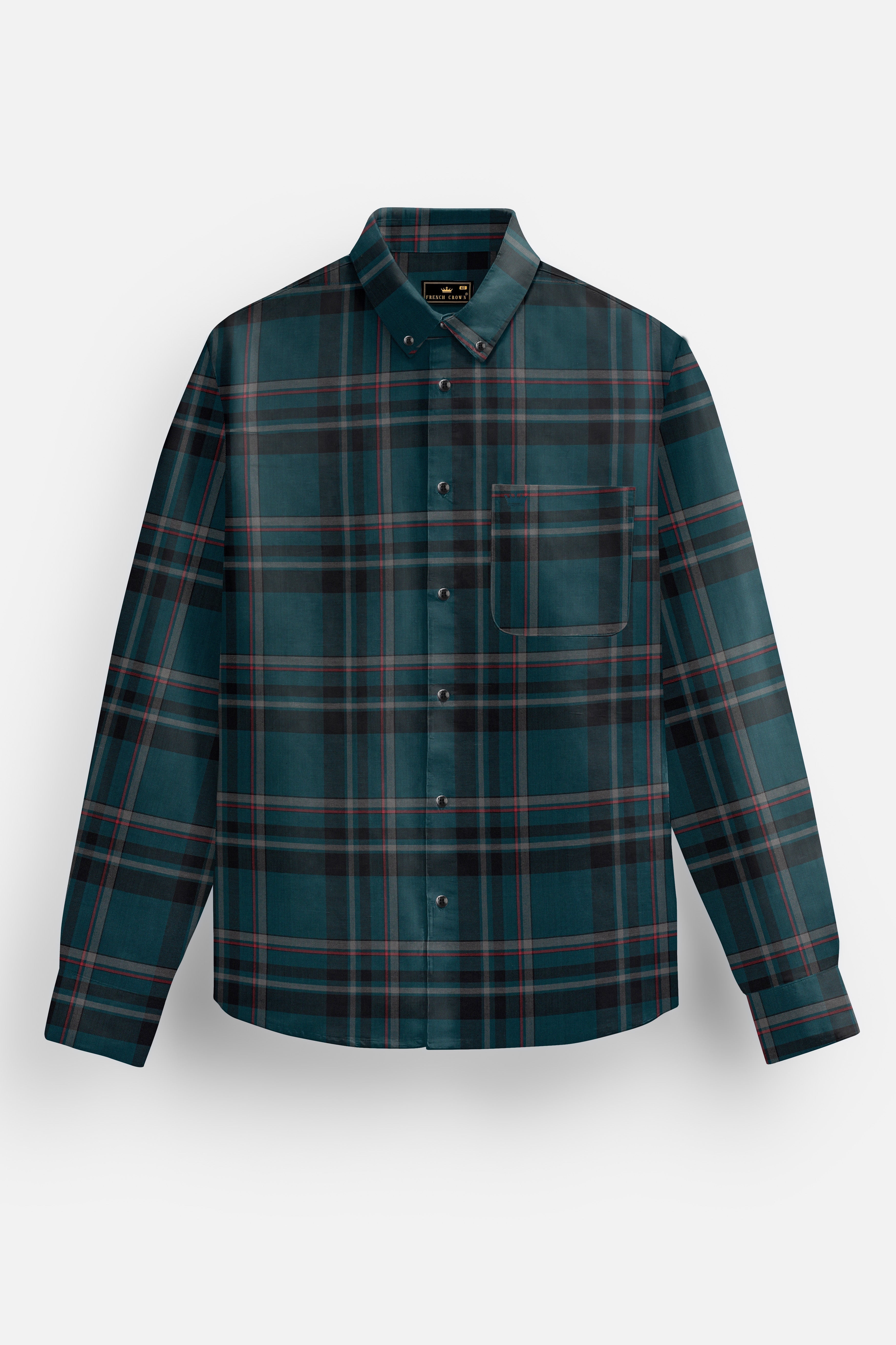 French Crown Green Plaid Royal Oxford Premium Cotton Shirt