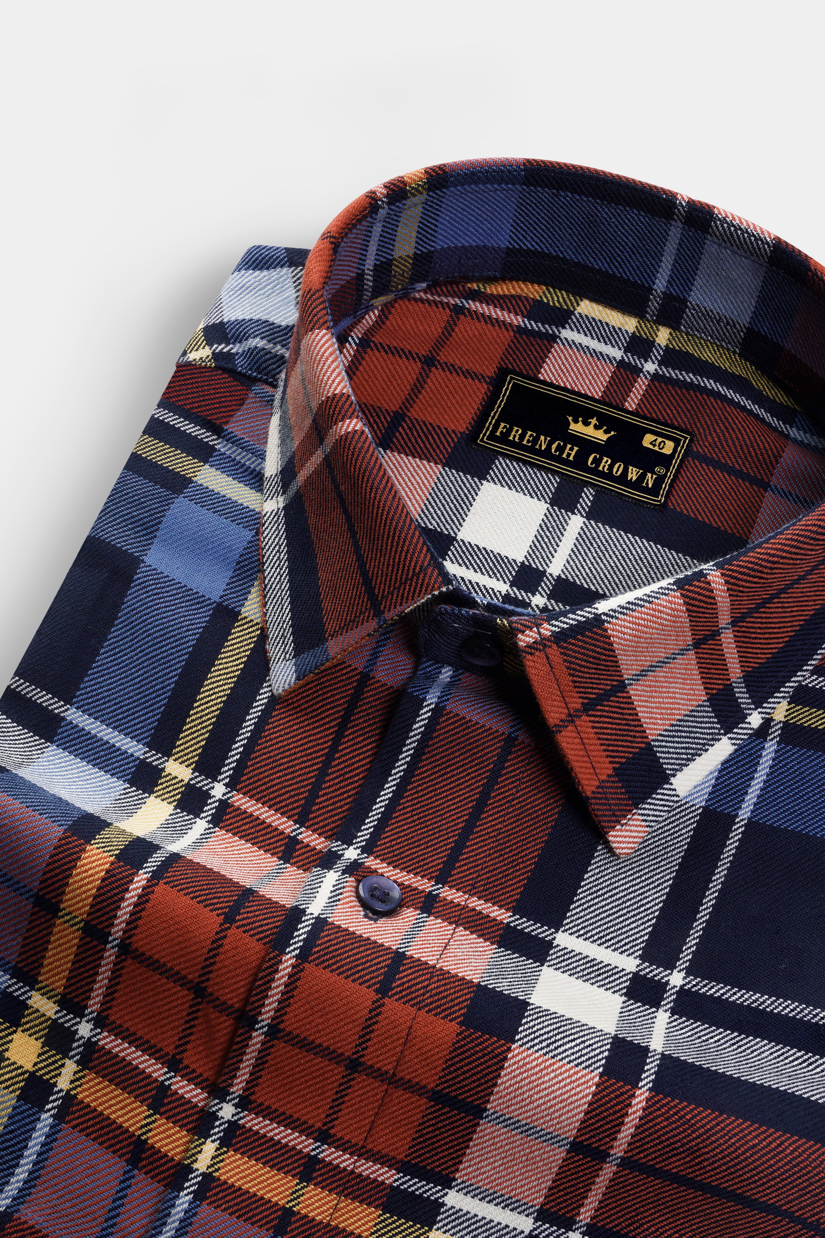 Vivid Red And Fiord Blue Plaid Heavyweight Twill Premium Cotton Shirt