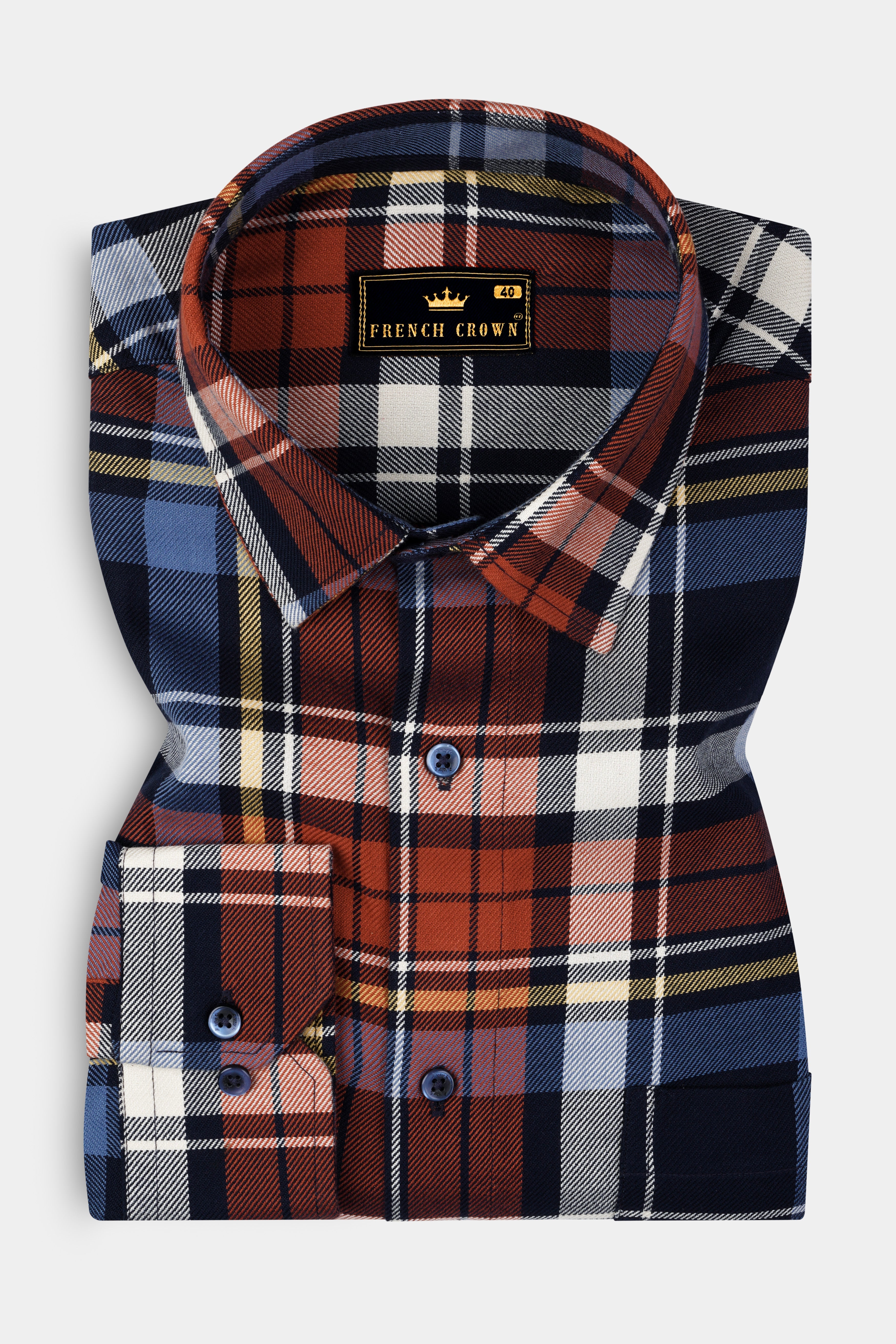 Vivid Red And Fiord Blue Plaid Heavyweight Twill Premium Cotton Shirt