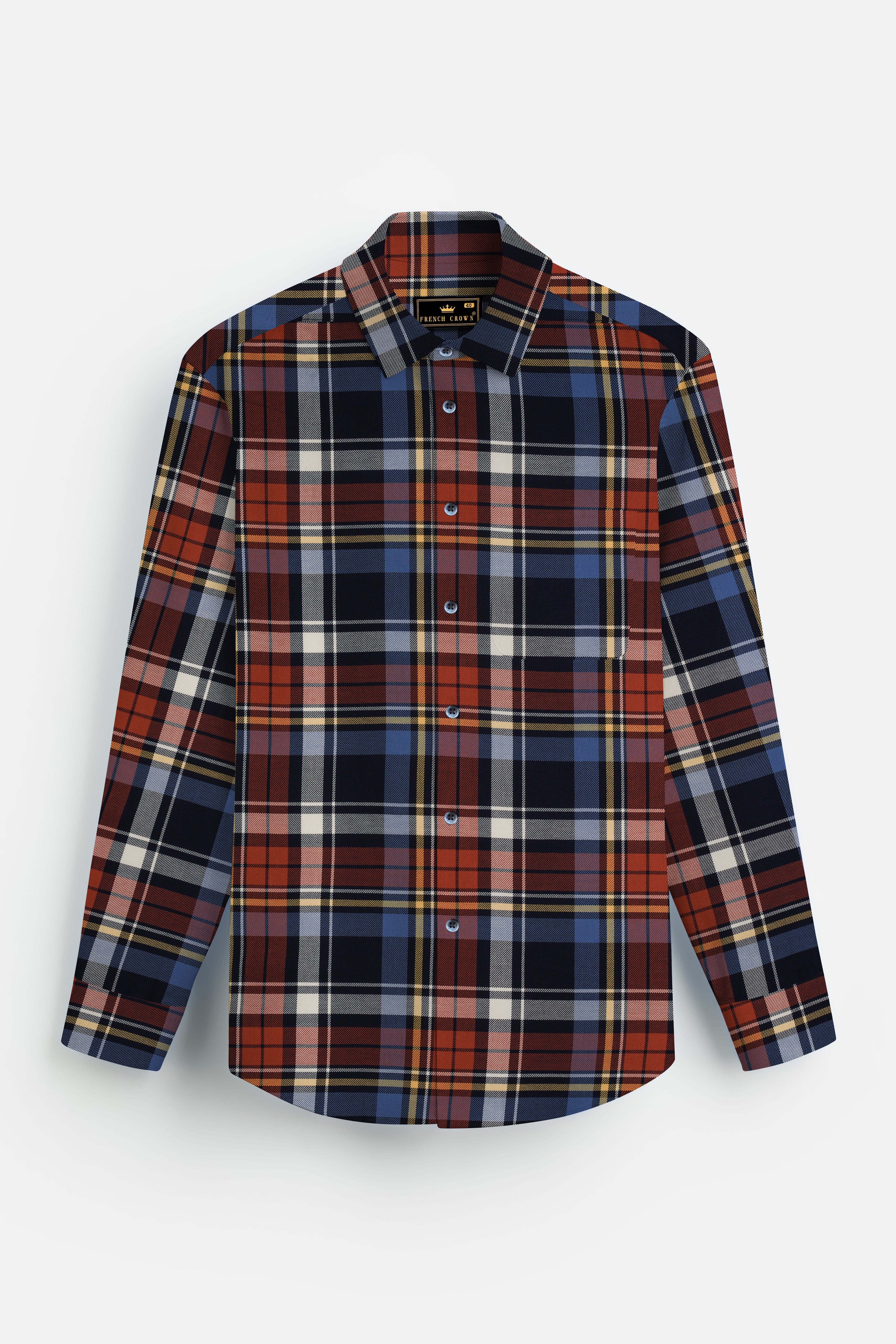 Vivid Red And Fiord Blue Plaid Heavyweight Twill Premium Cotton Shirt