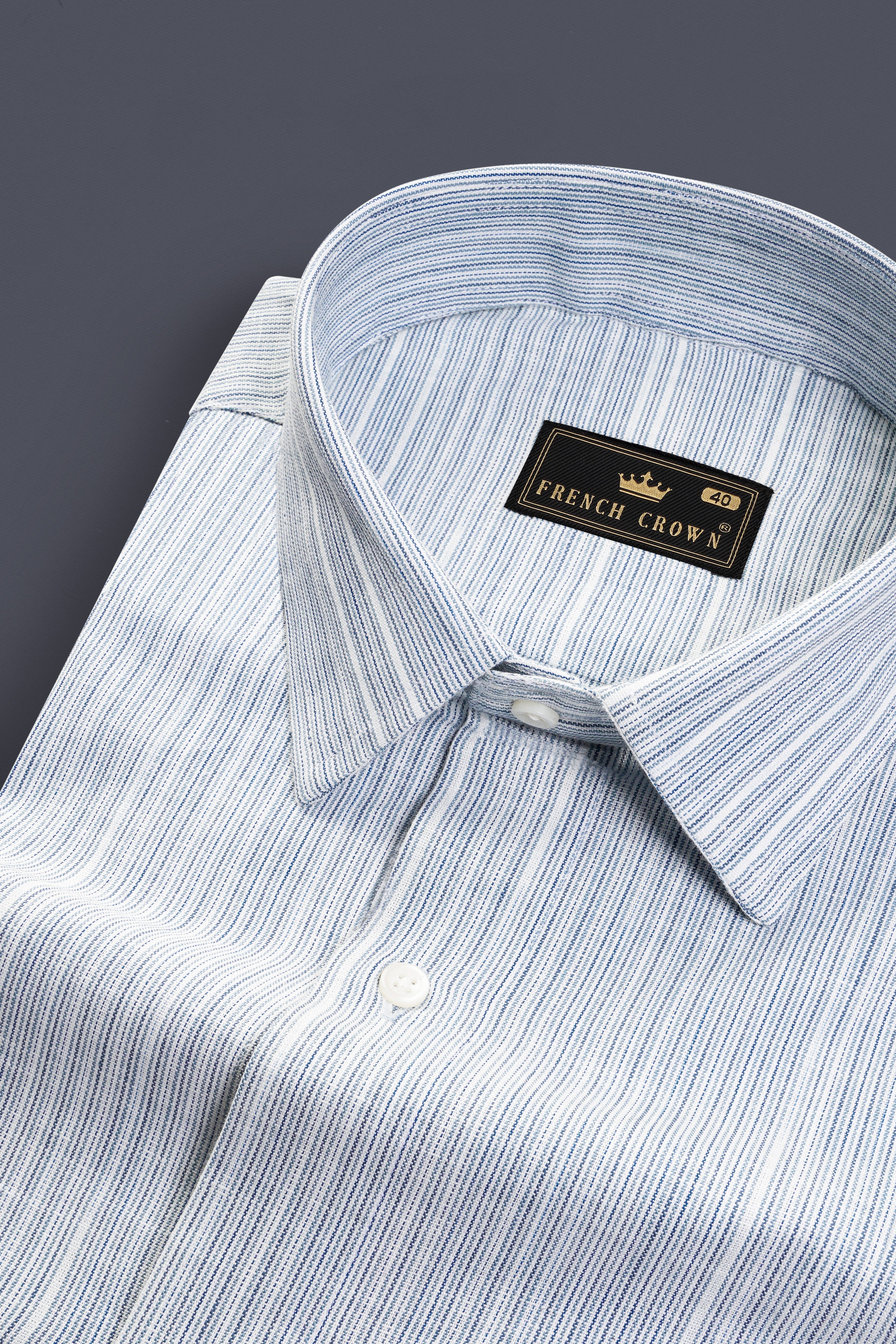 Haze Blue Striped Dobby Textured Premium Giza Cotton Shirt