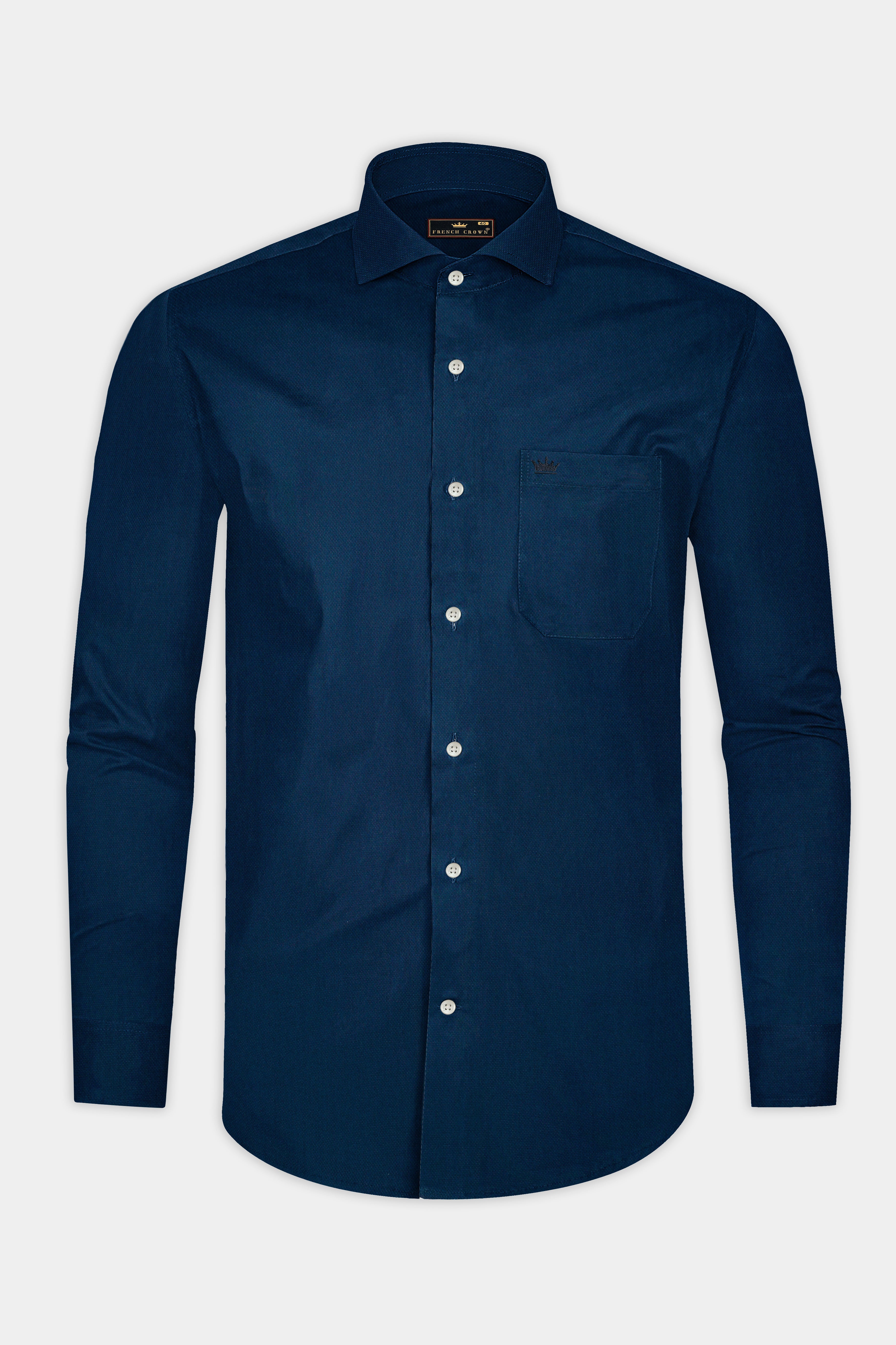 Prussian Blue Dobby Textured Premium Giza Cotton Shirt