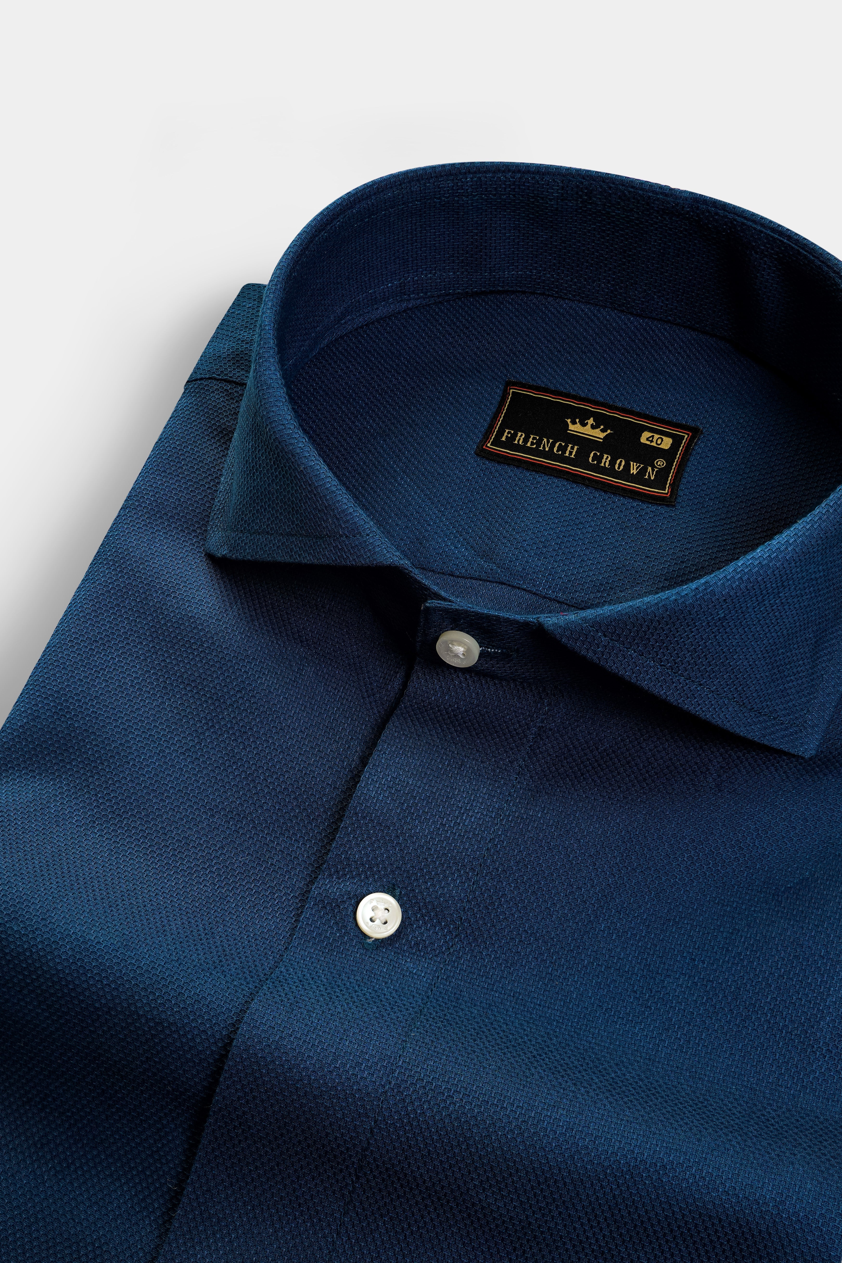 Prussian Blue Dobby Textured Premium Giza Cotton Shirt