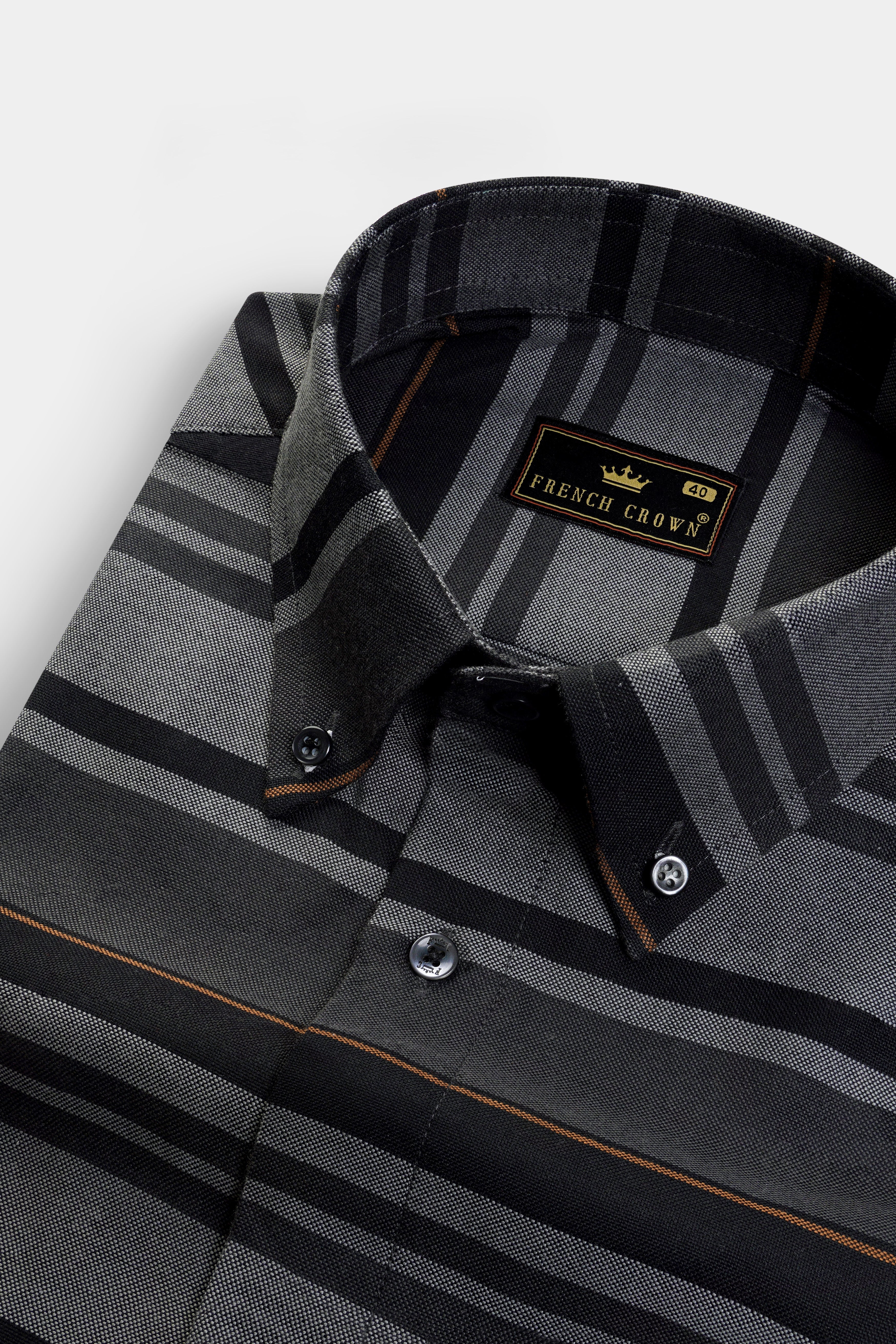 Shark Gray And Wenge Striped Oxford Premium Cotton Shirt