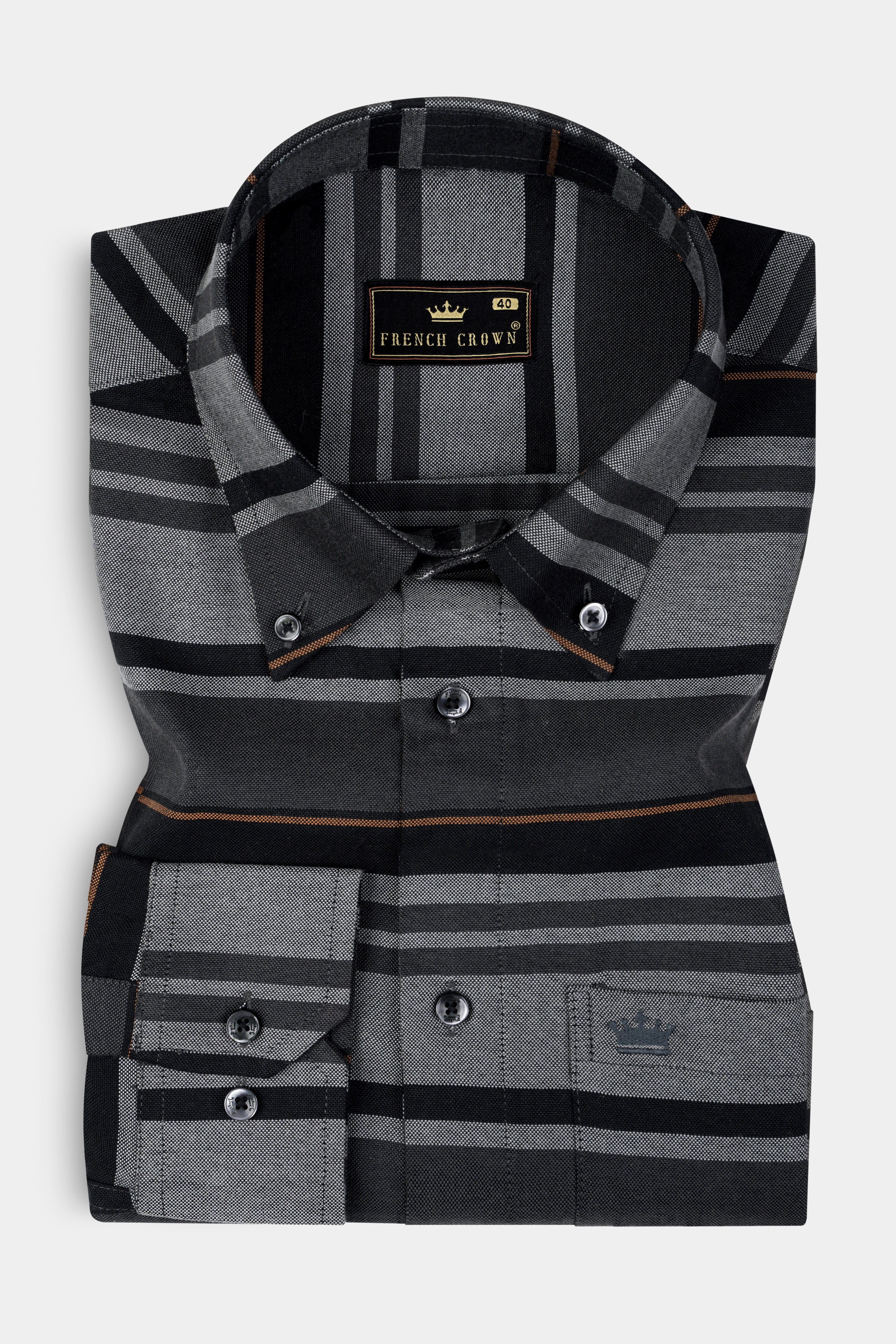 Shark Gray And Wenge Striped Oxford Premium Cotton Shirt