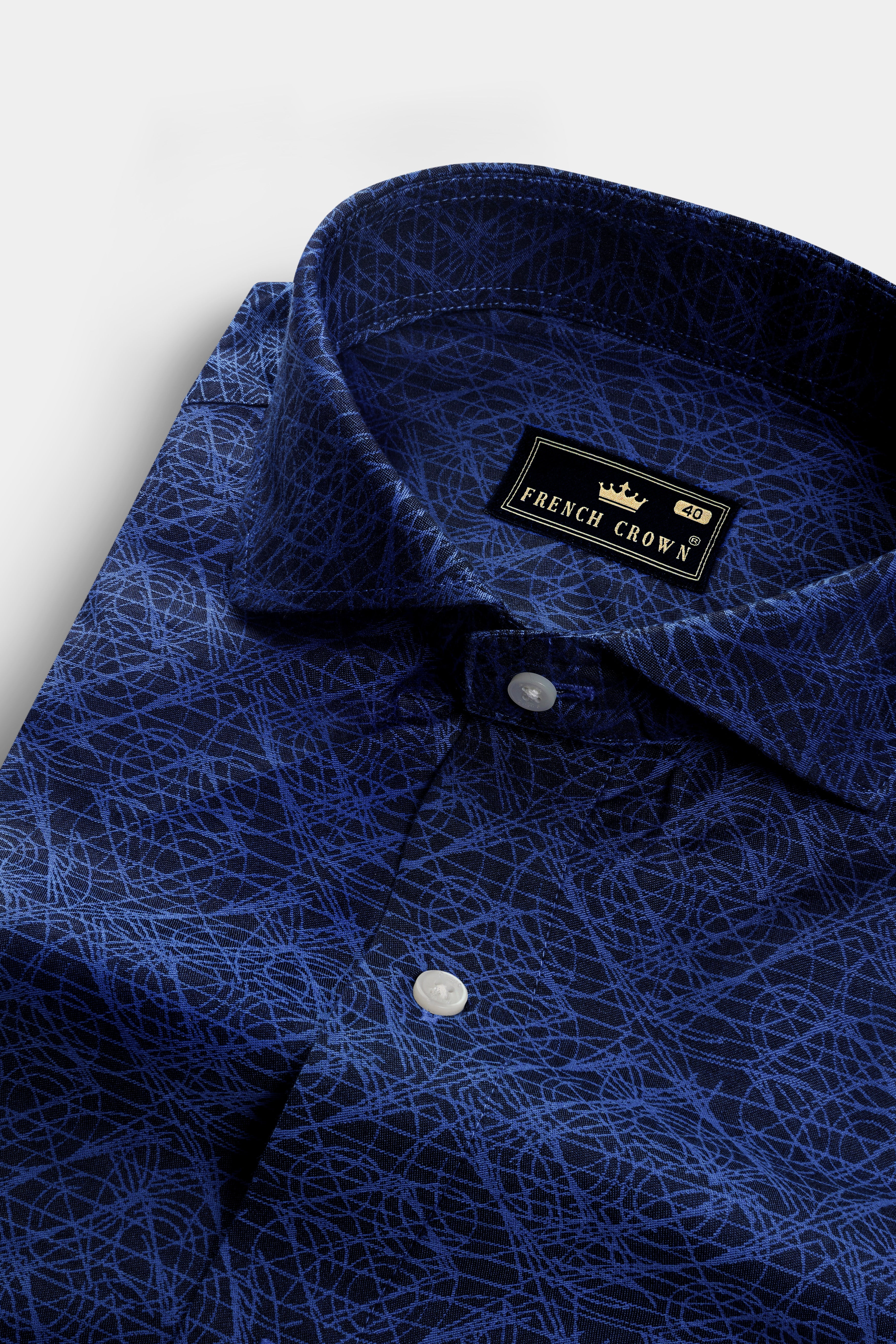 Bunting Blue Printed Jacquard Textured Premium Cotton Shirt