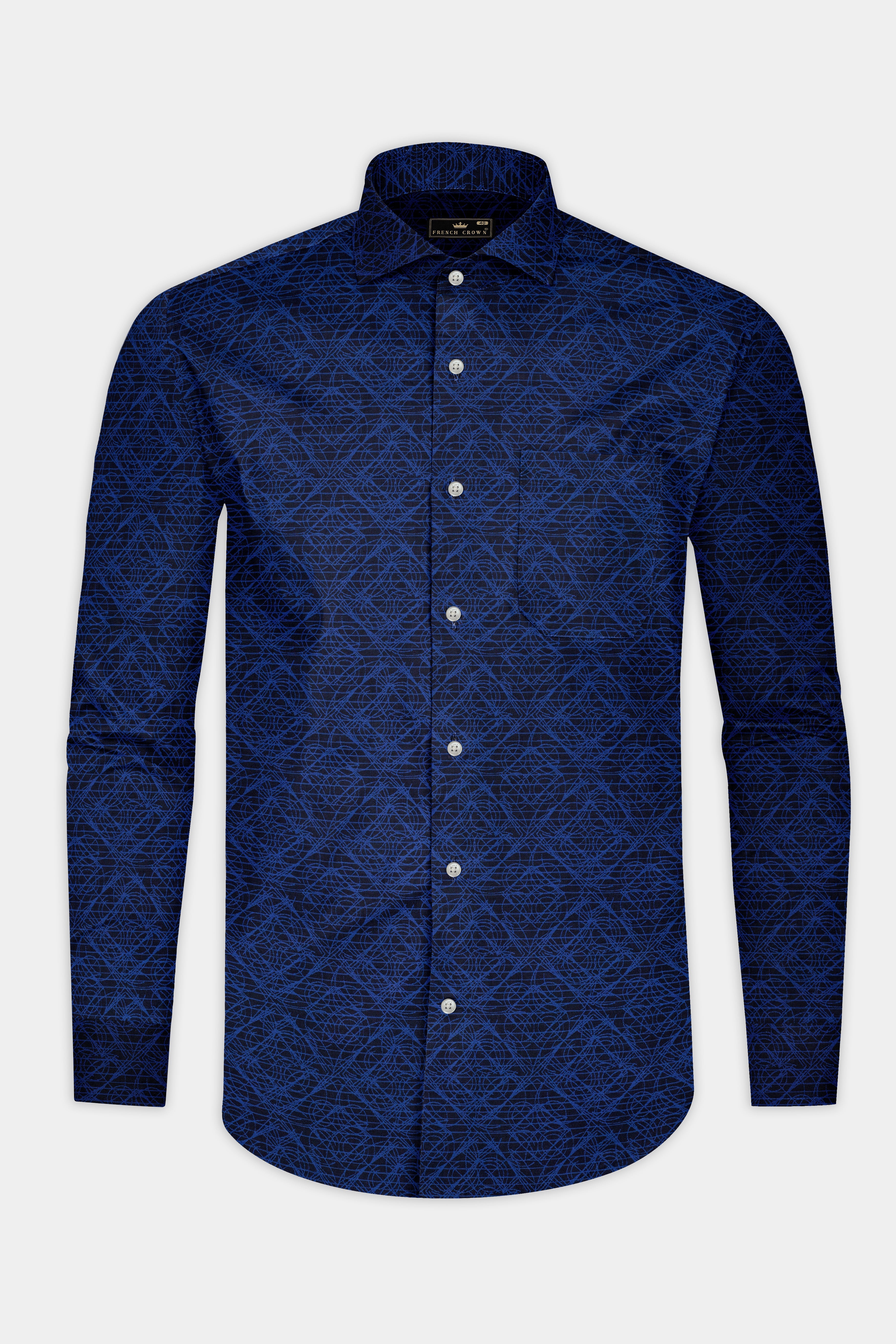 Bunting Blue Printed Jacquard Textured Premium Cotton Shirt