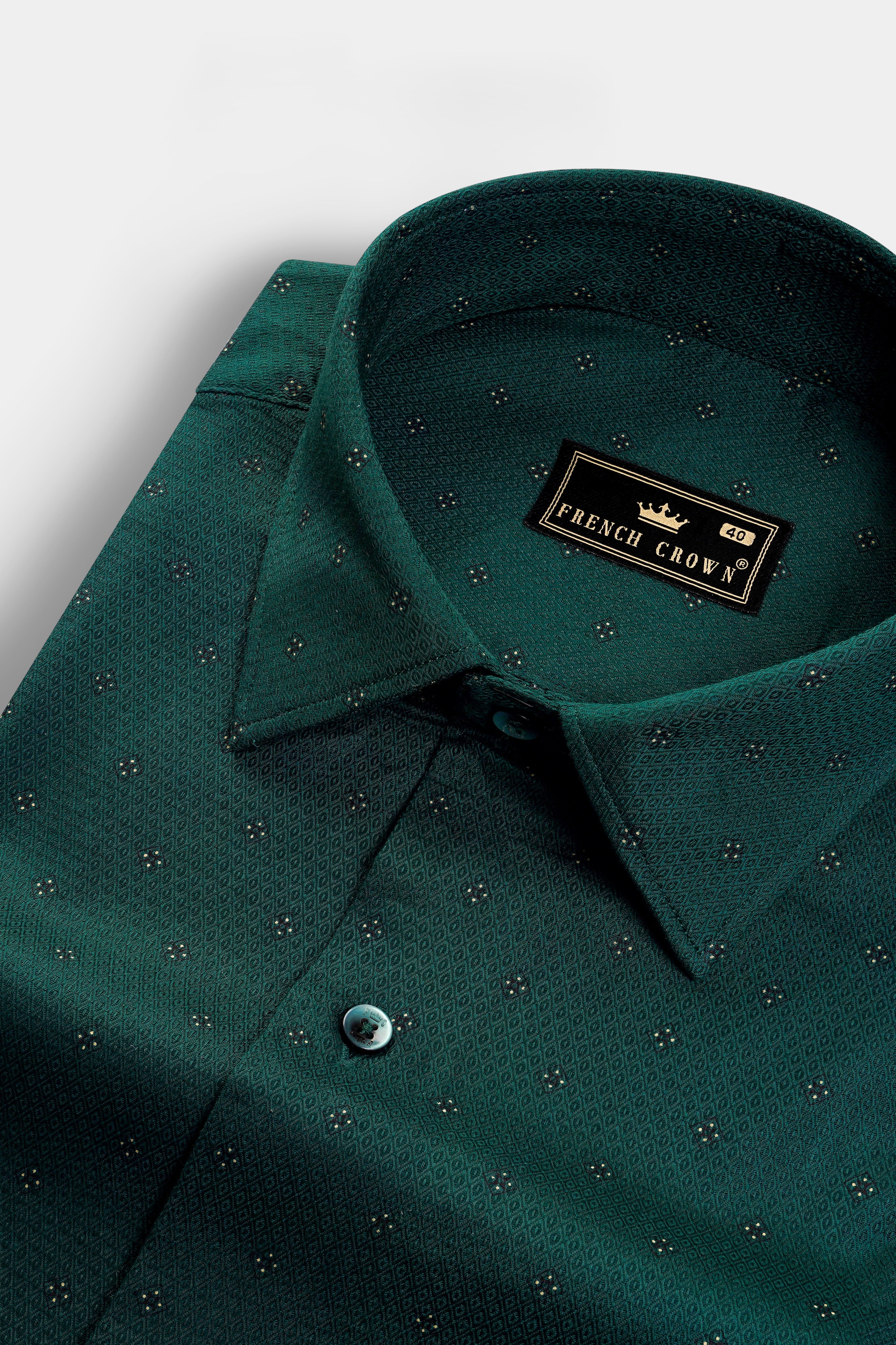 French Crown Green Dobby Textured Premium Giza Cotton Shirt