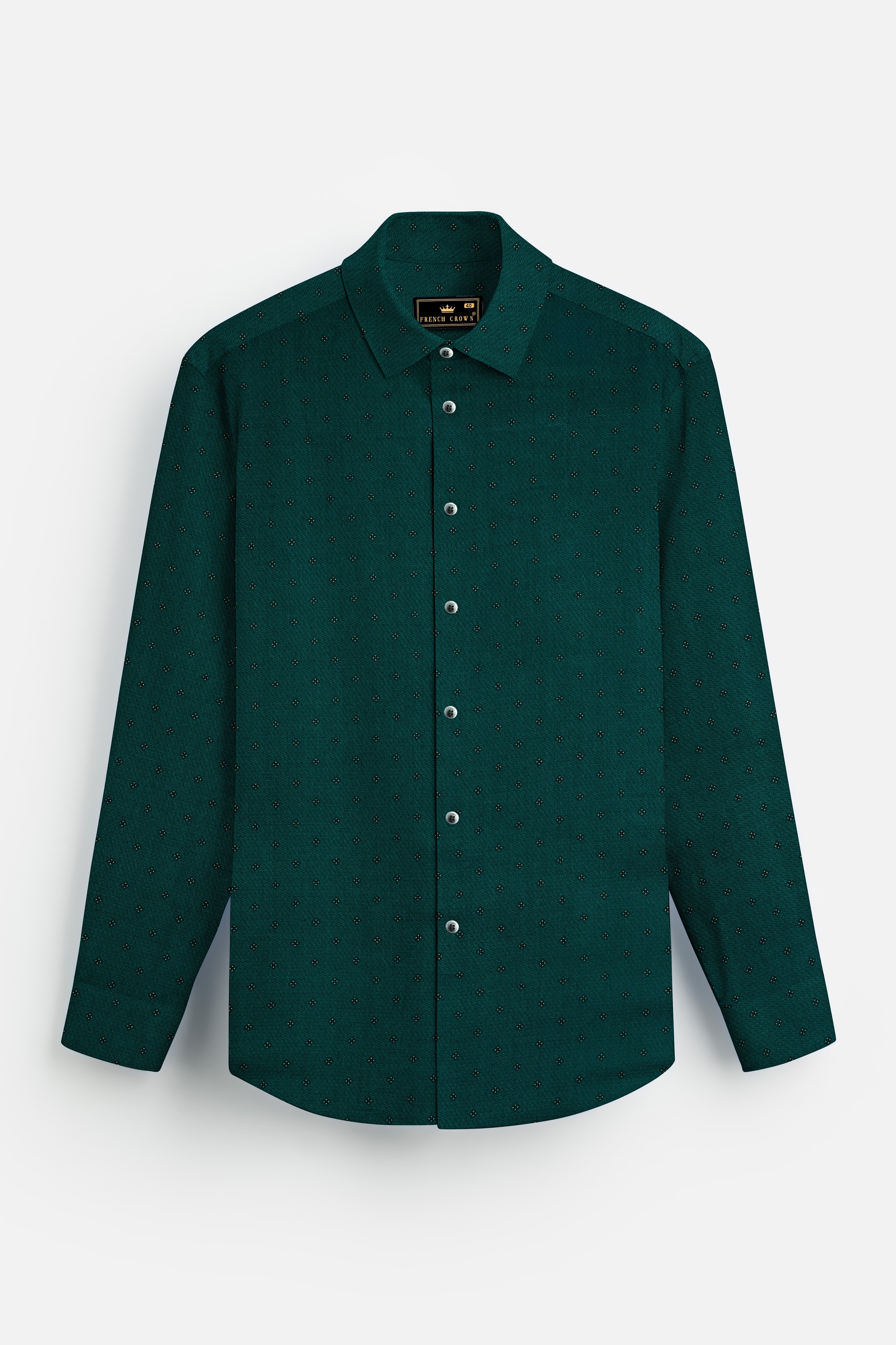 French Crown Green Casual Textured Premium Cotton Shirt For Men